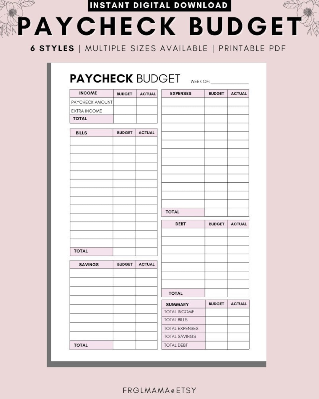 WEEKLY Budget Overview Template Printable Paycheck Budget Printable Budget Binder Budget Planner Budget Template A4 A5 Letter PDF Etsy UK