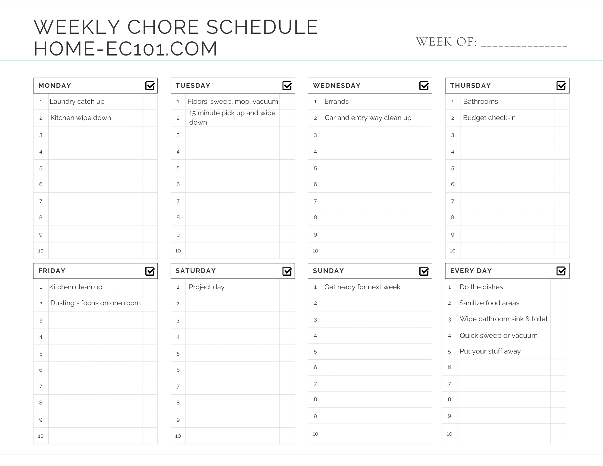 Household Chore List Template