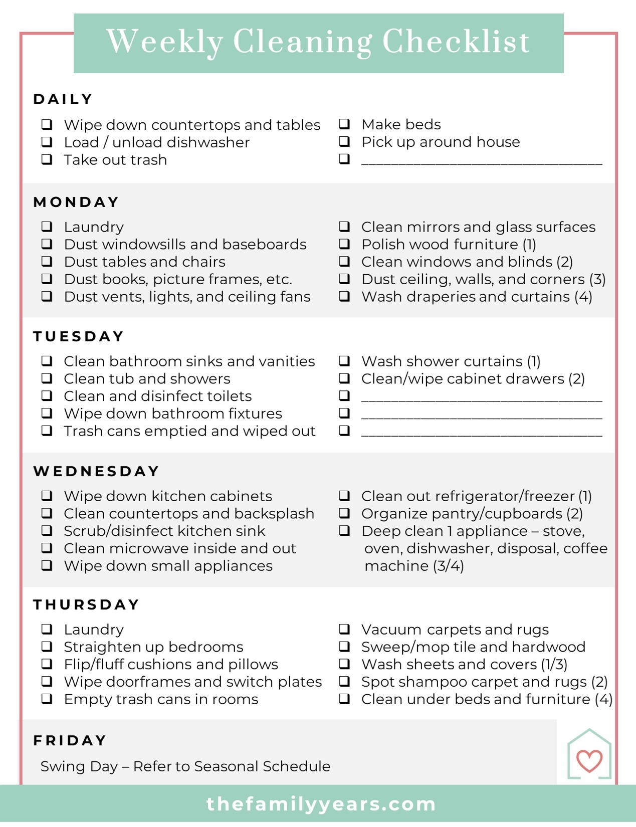 Daily Cleaning List Template
