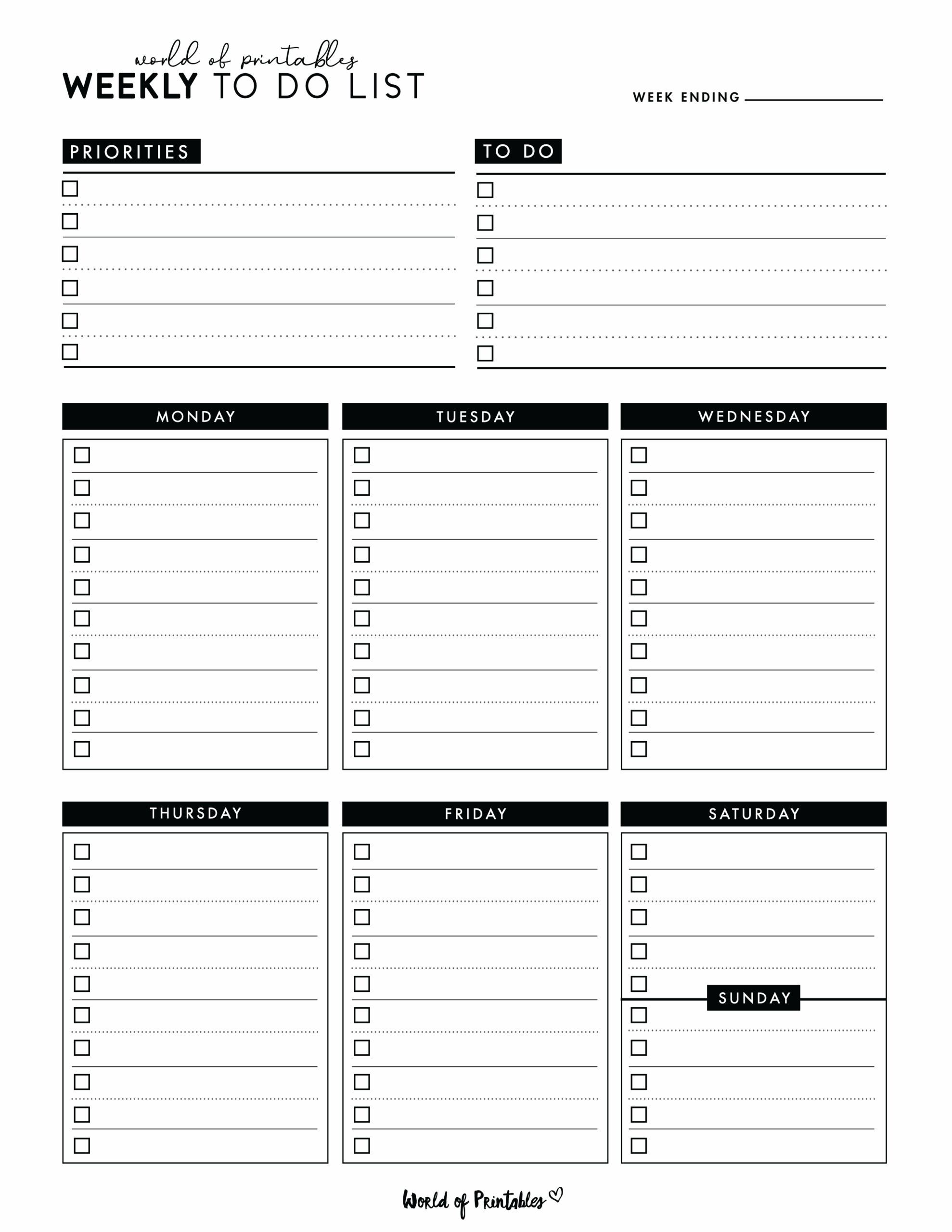 Weekly Task List Template