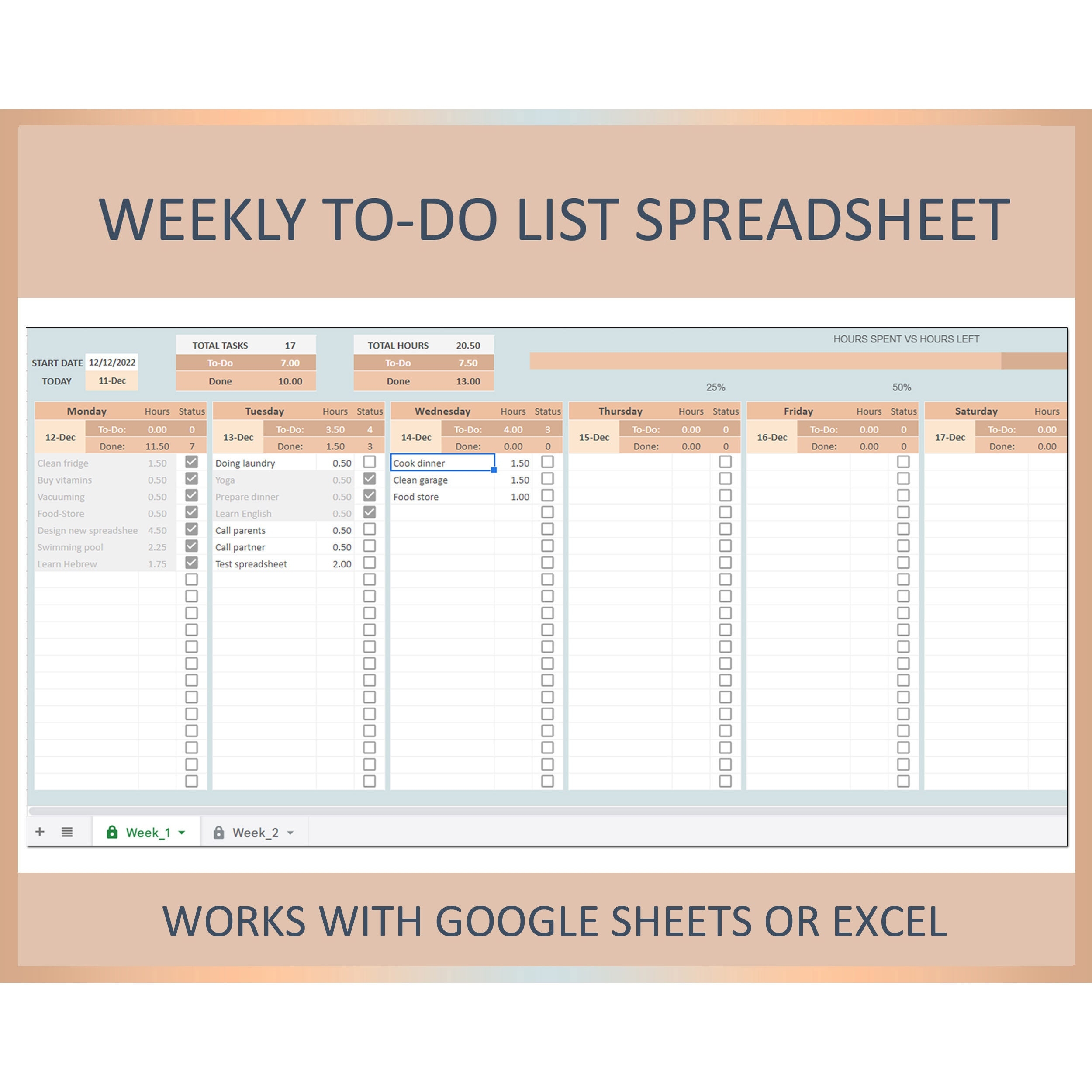Weekly To Do List To Do List Template To do List Excel To Do 