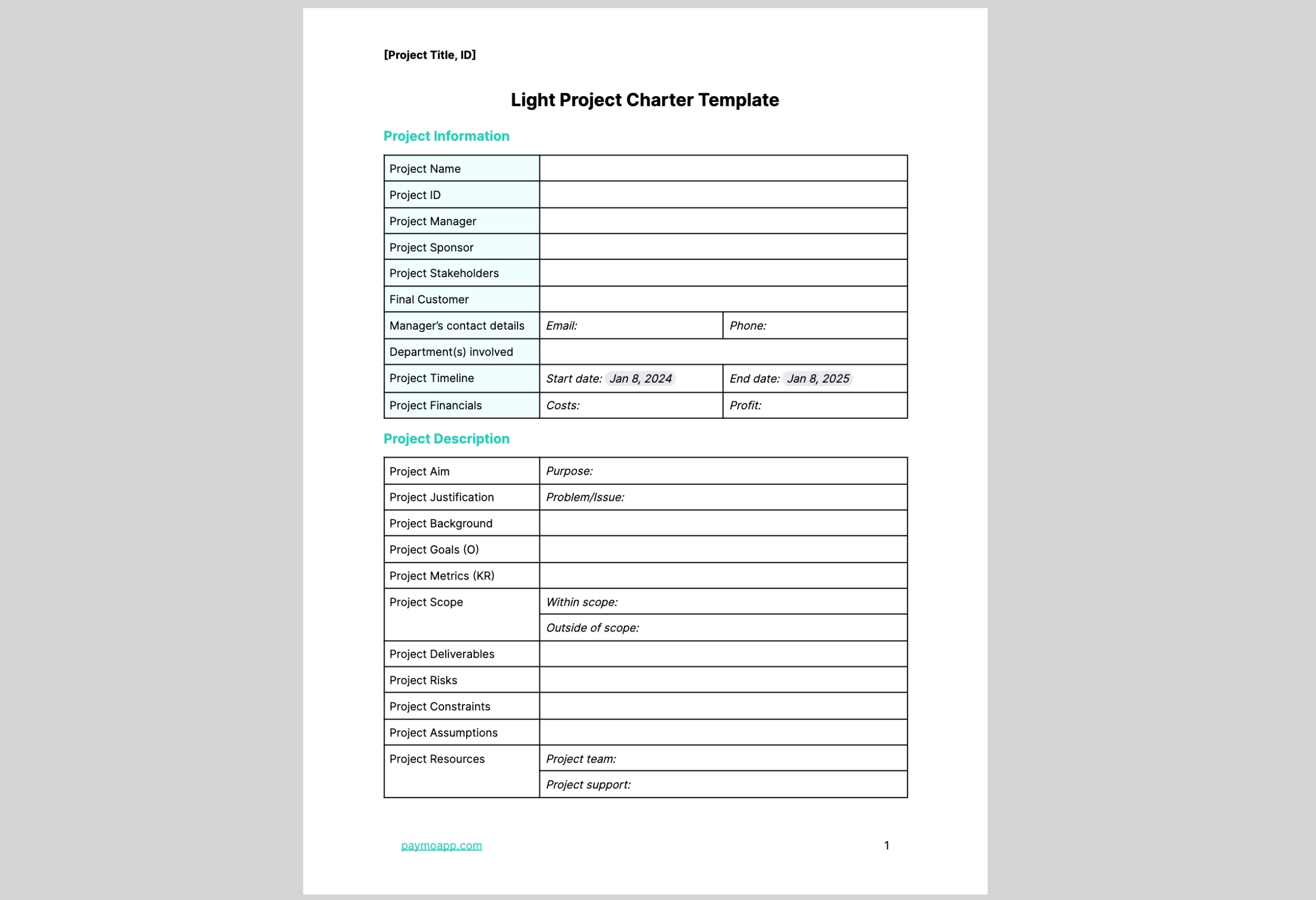Free Project Charter Templates