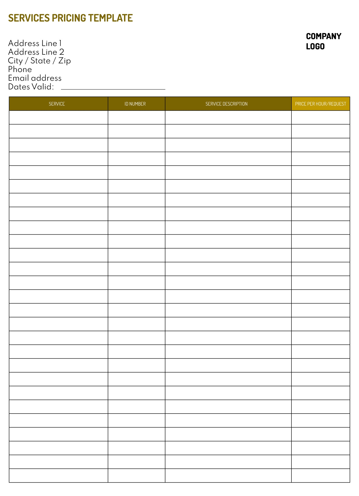 Wholesale Price List Template