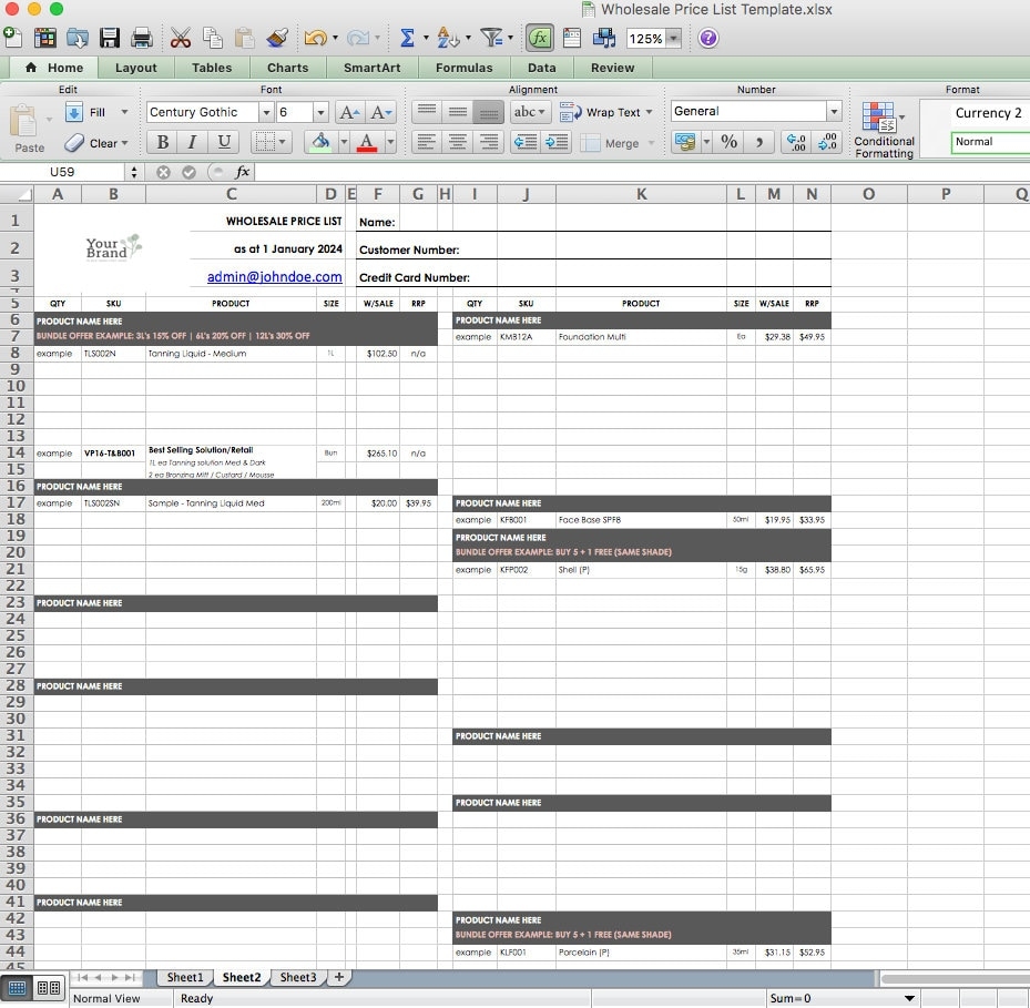 Wholesale Price List Template Excel Etsy