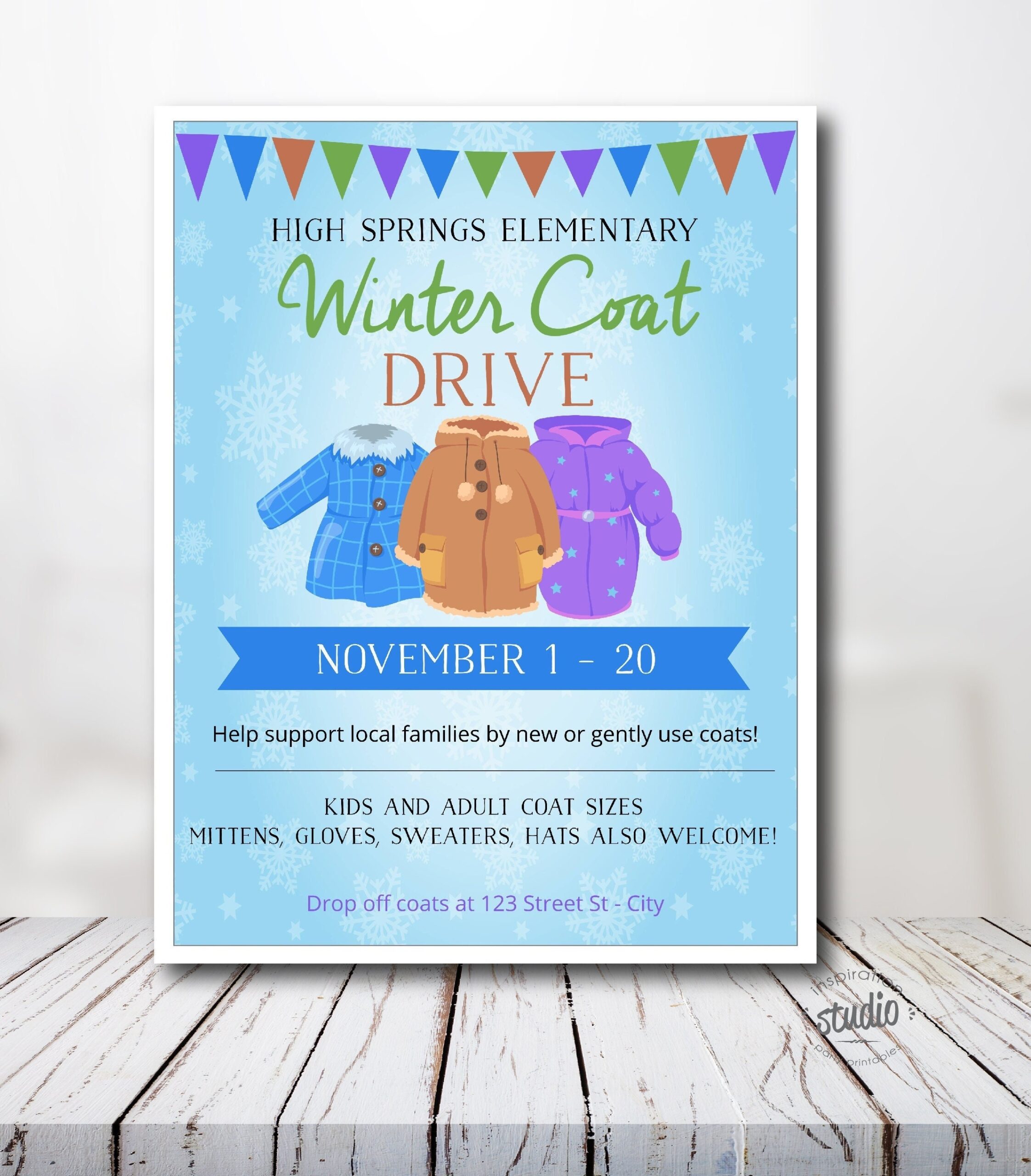 Winter Coat Drive Flyer And Poster Template Charity Event PTA 