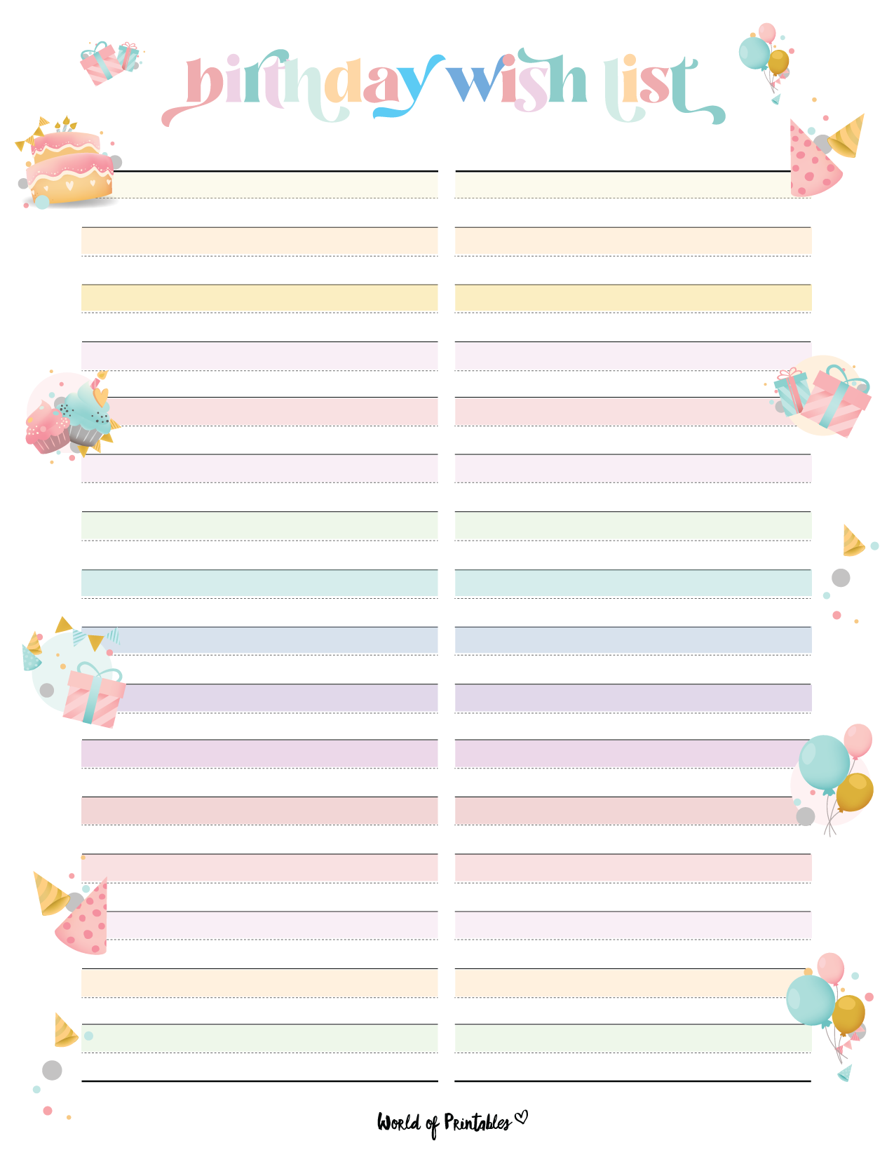 Birthday Wish List Template Printable