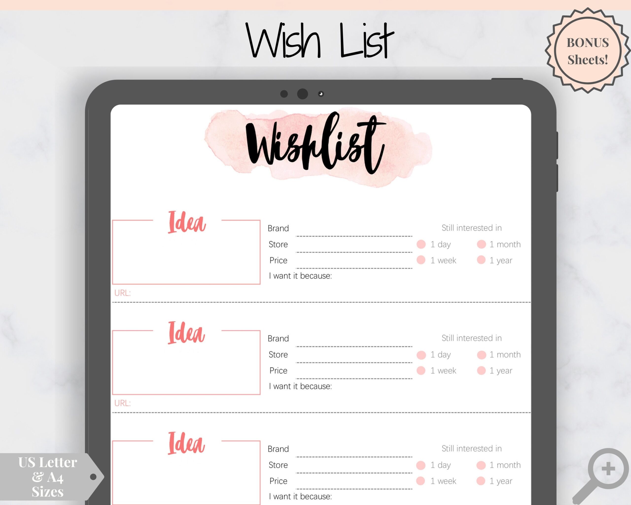 Wishlist Insert Printable Tracker Template Christmas Birthday 