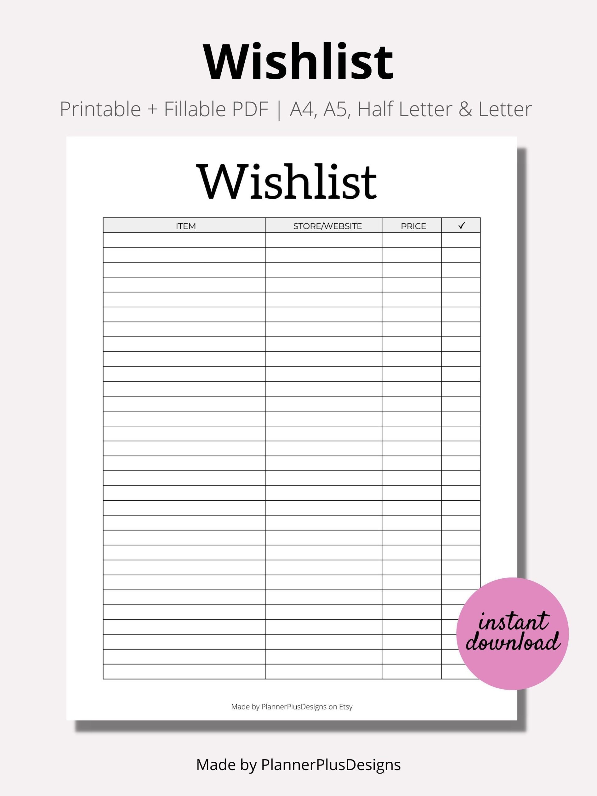 Wish List Template Printable