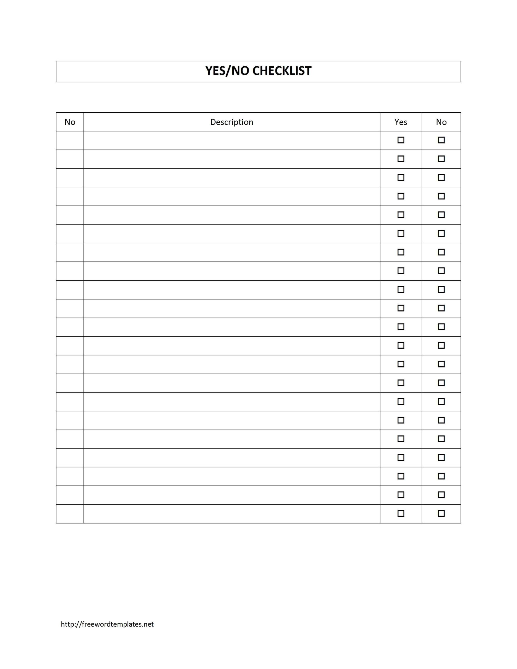 Yes No Checklist