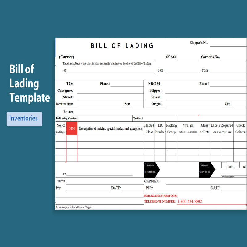 Blank Bill Of Lading Template Printable