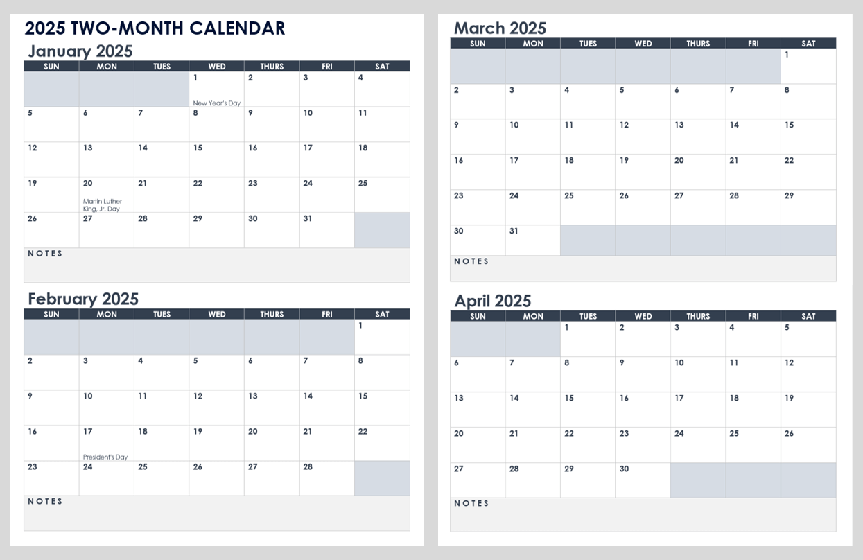 Free Printable Monthly Calendar Template 2025