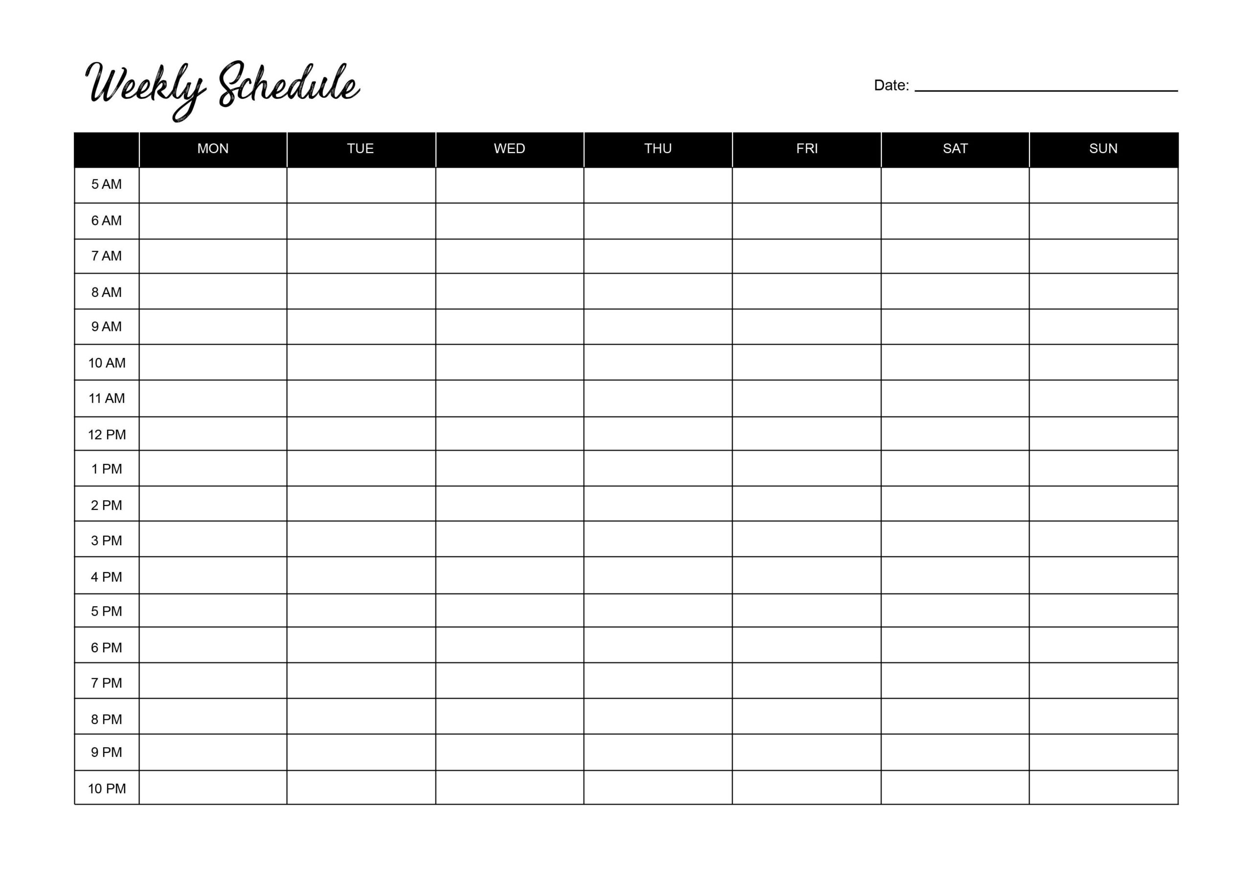 Blank Printable Weekly Calendar With Times
