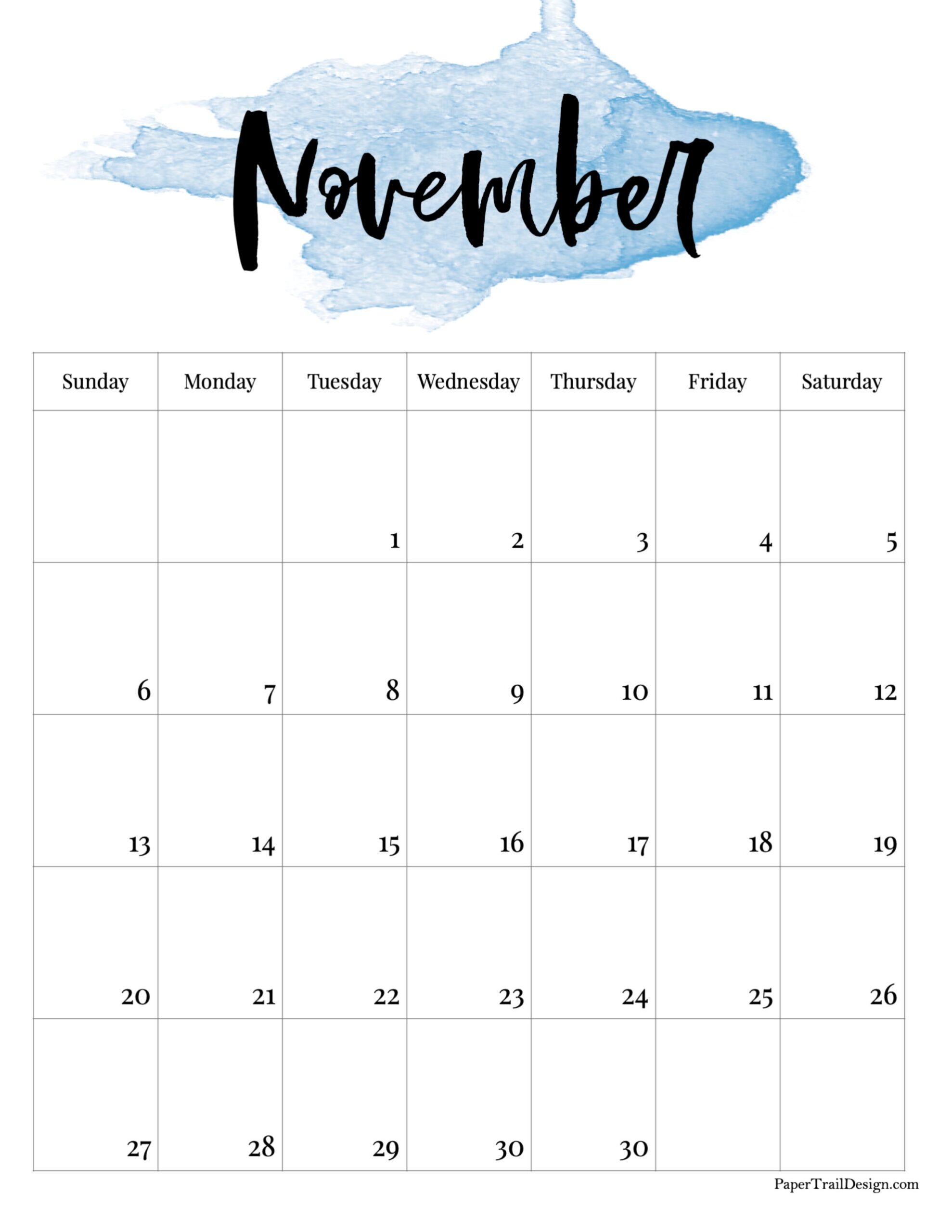 2022 Printable Calendar Watercolor Paper Trail Design