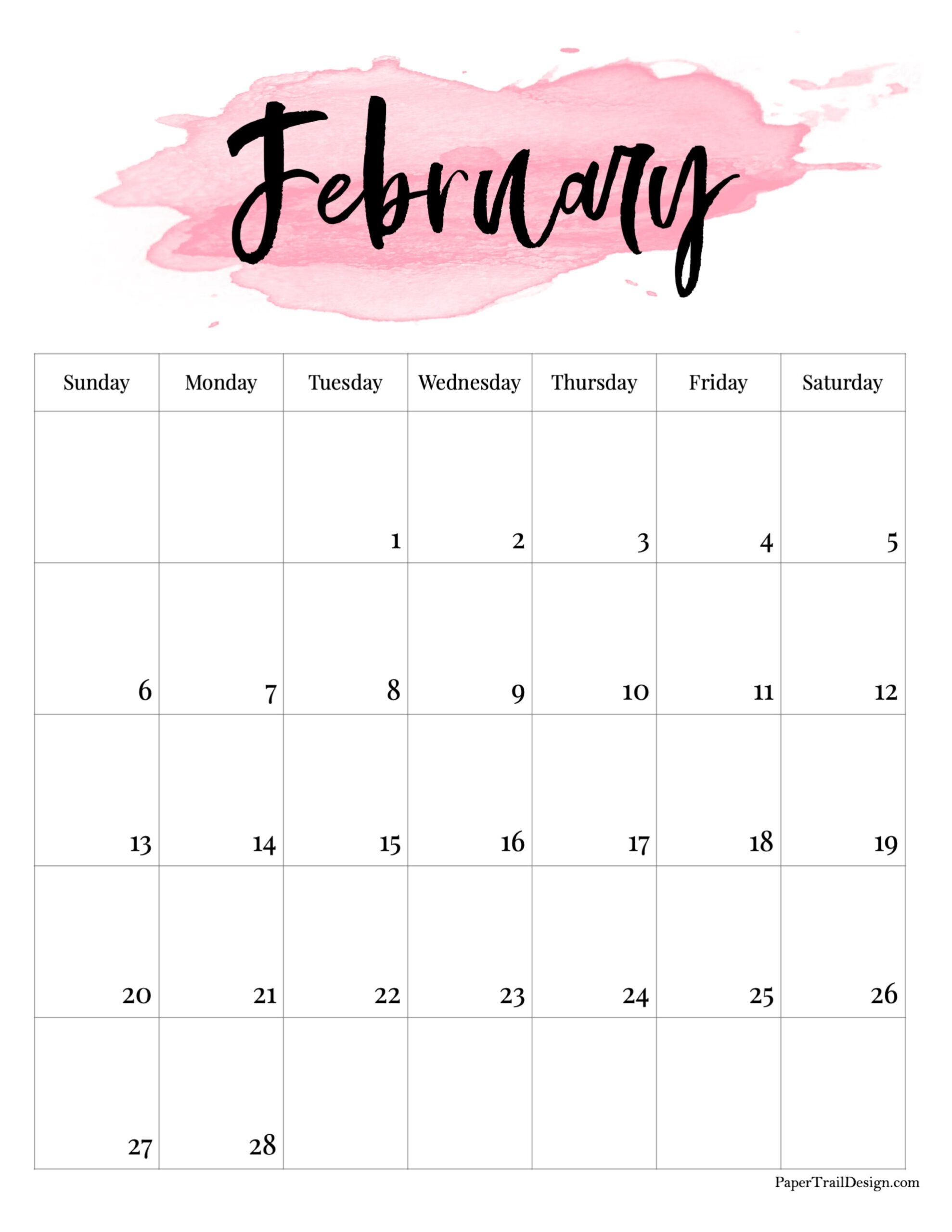 Blank Watercolor Printable Calendar Free