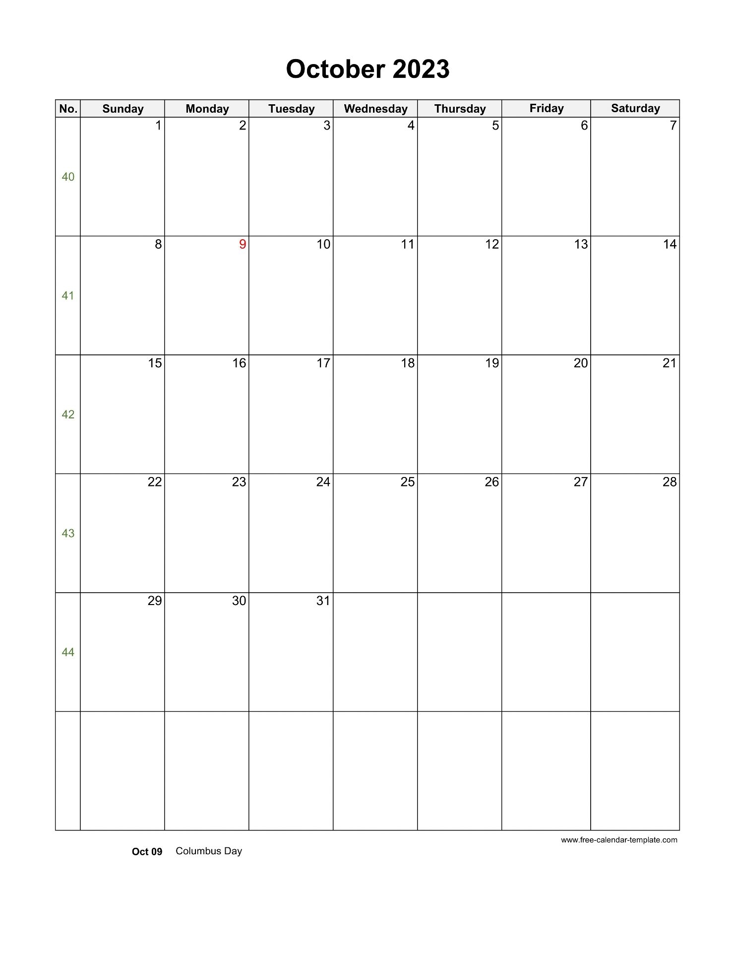 2023 October Calendar Blank Vertical Template Free calendar 