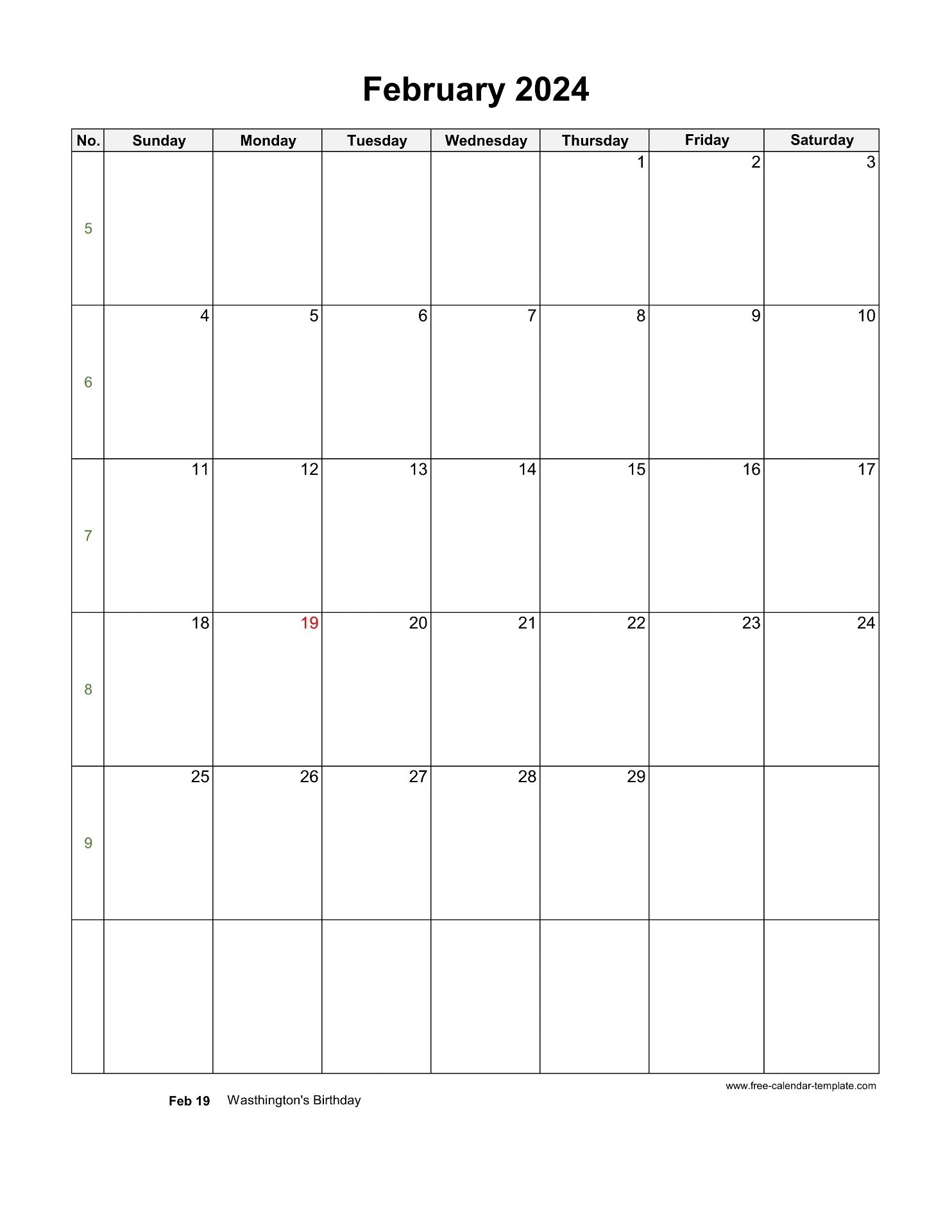 2024 February Calendar Blank Vertical Template Free calendar 