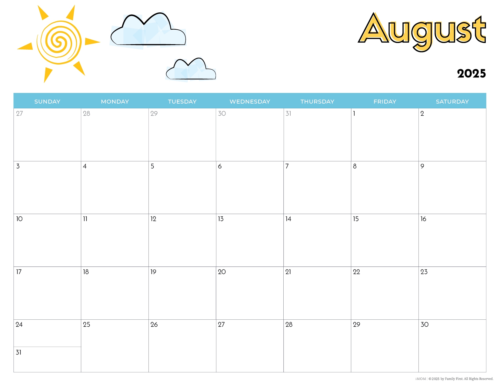 Printable Kids Blank Calendar