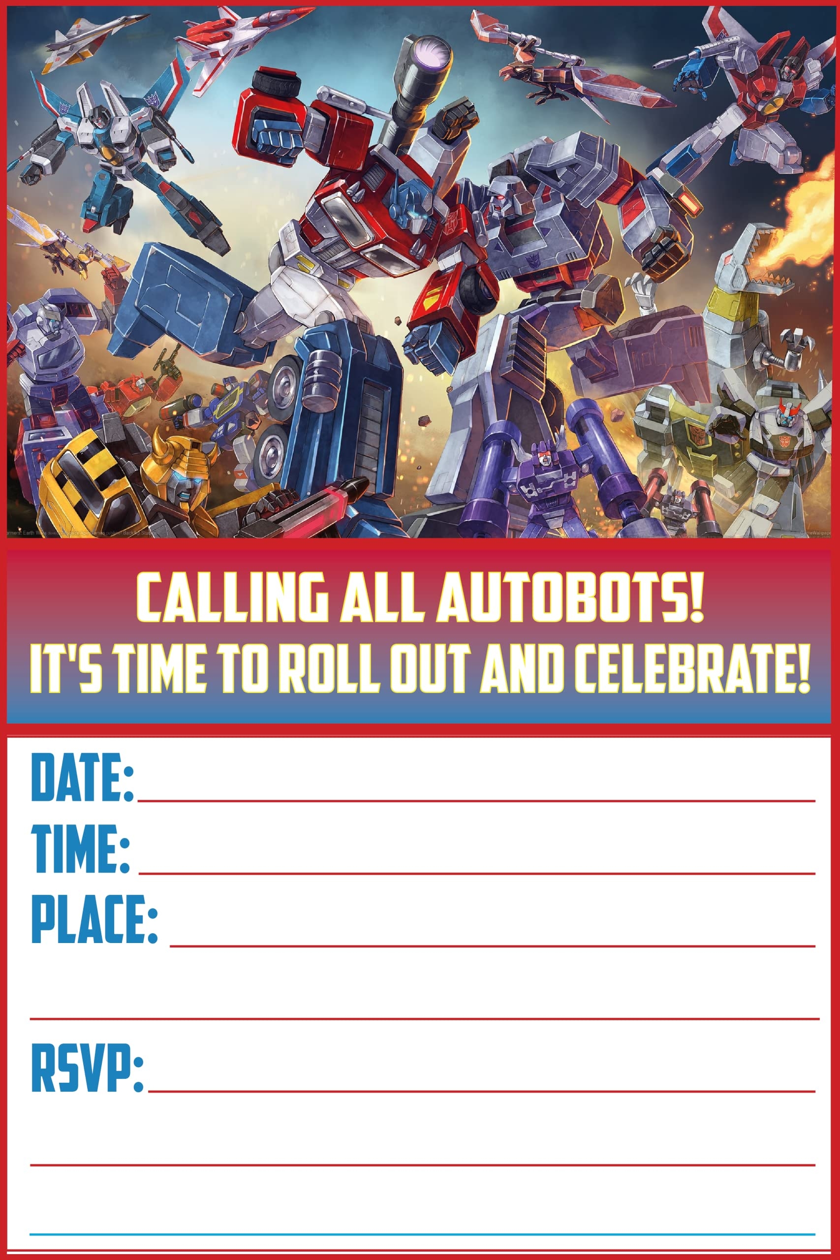 20x Robot Hero Adventure Dynamic Birthday Invitations And Envelopes Fill in Happy Birthday Party Invitations For Kids 6X4 Inches Postcard Style 