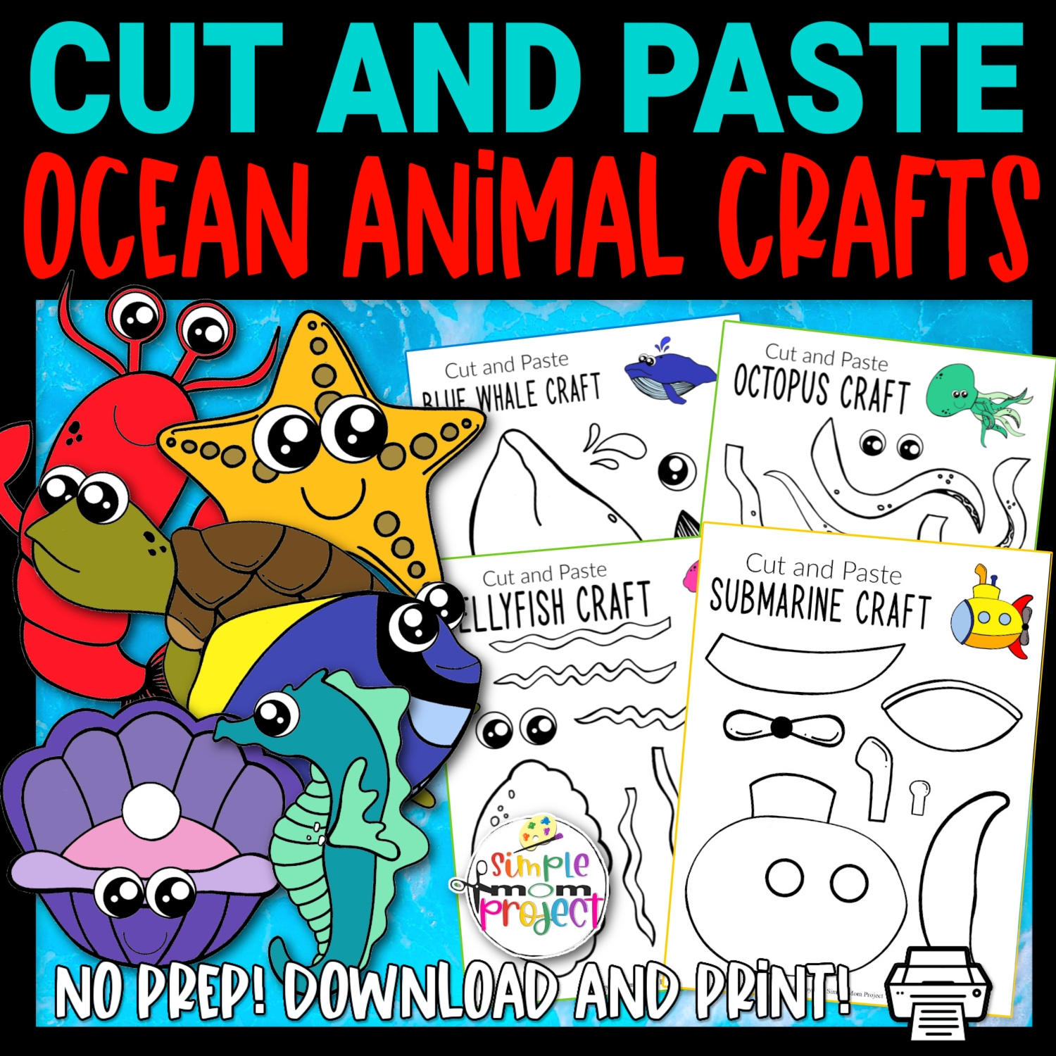 22 Black And White Ocean Animal Cut And Paste Craft Templates 
