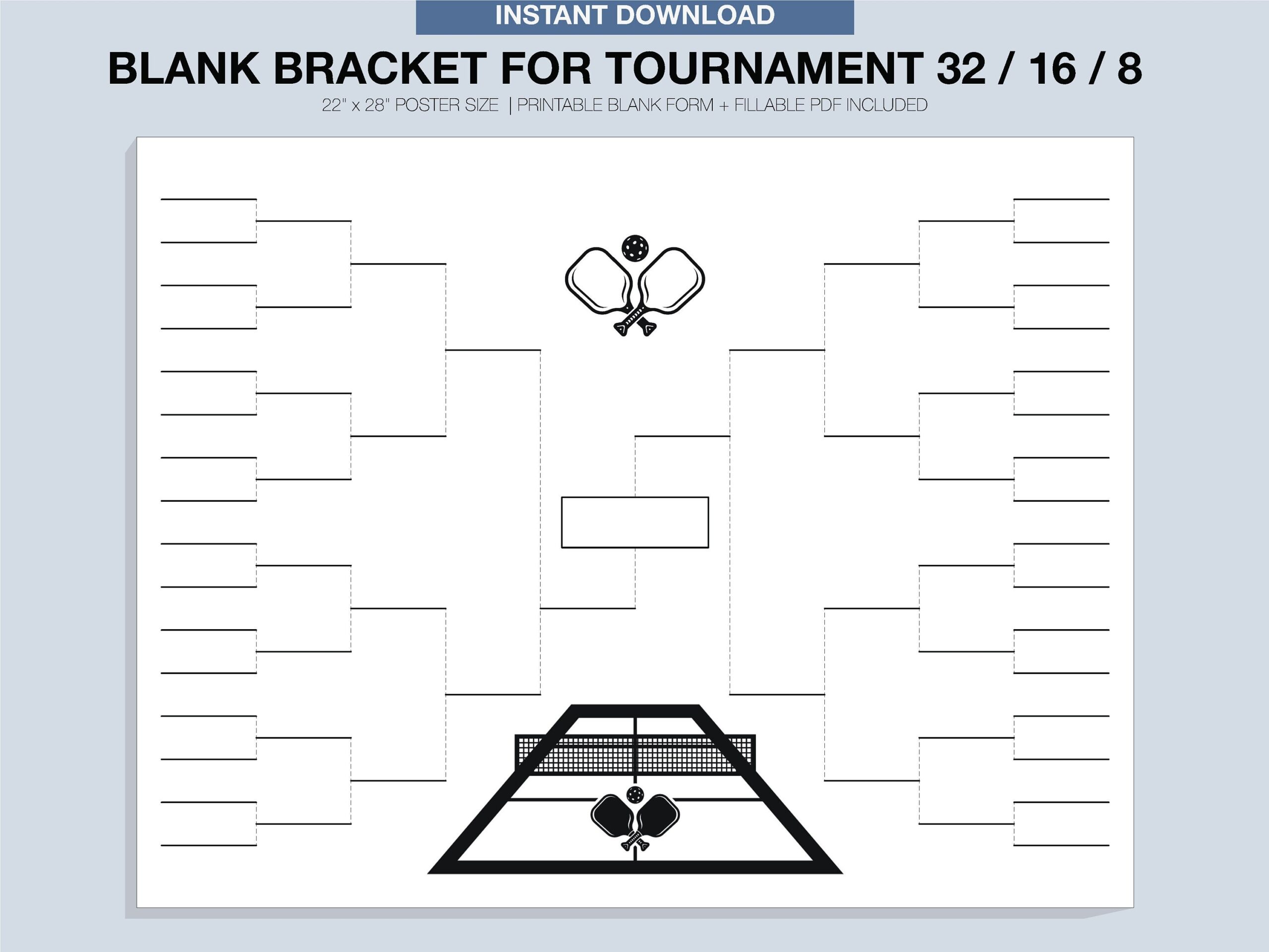 22 X 28 Pickle ball Blank Tournament Bracket Printable Fillable PDF Single Elimination Etsy Israel
