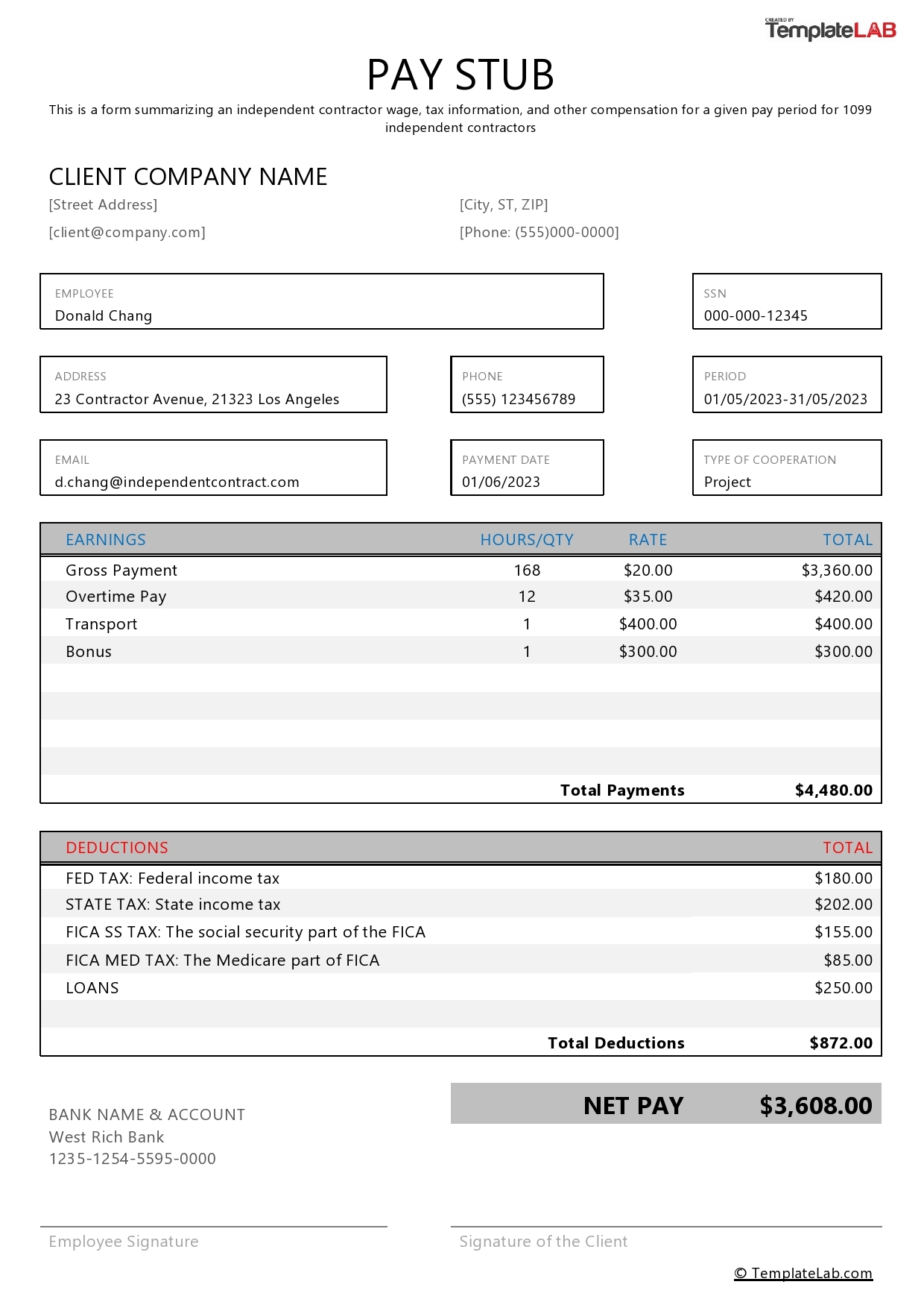 Free Printable Blank Pay Stub Template