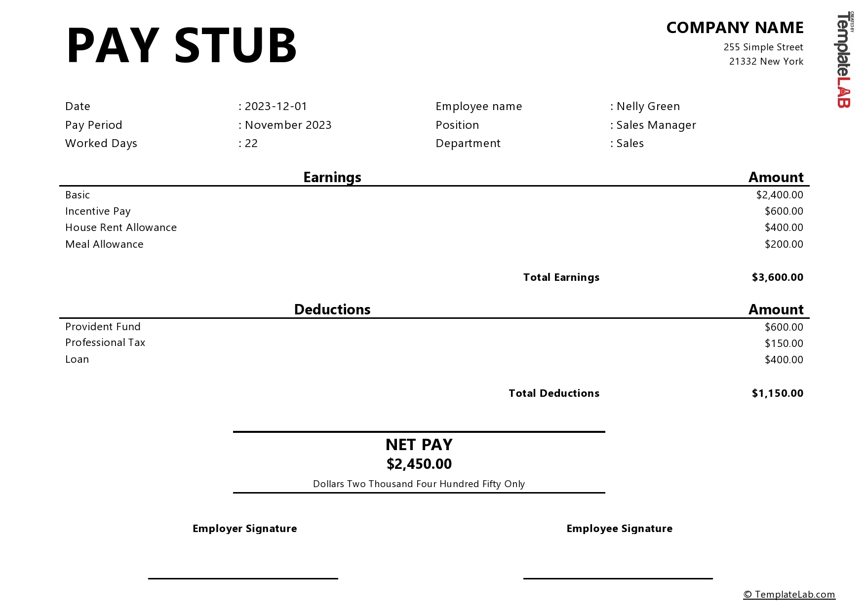 Free Printable Word Pay Stub Template