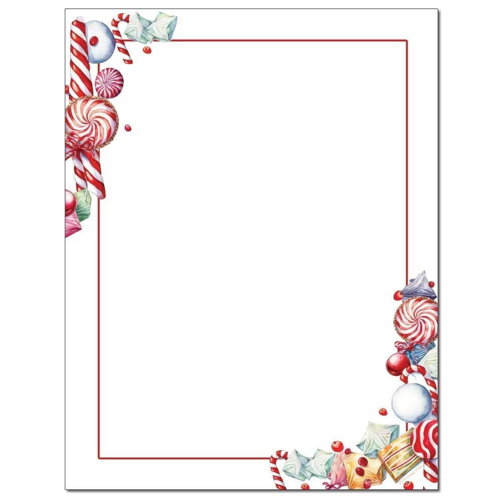 25 Or 100pk Christmas Candies Winter Holiday Christmas Letterhead Stationery With Optional Matching Envelopes Etsy