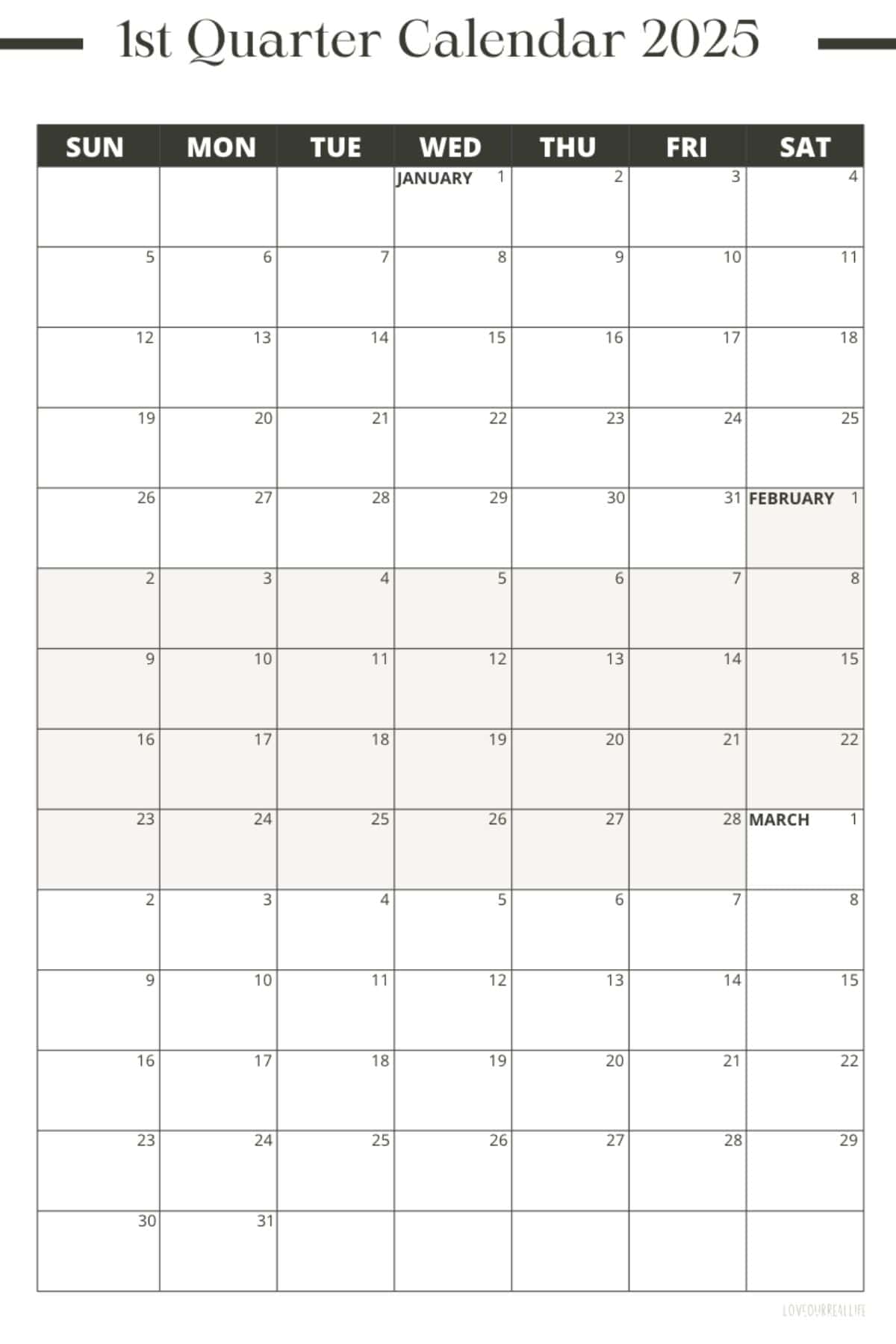 Free Printable Three Month Calendar Templates