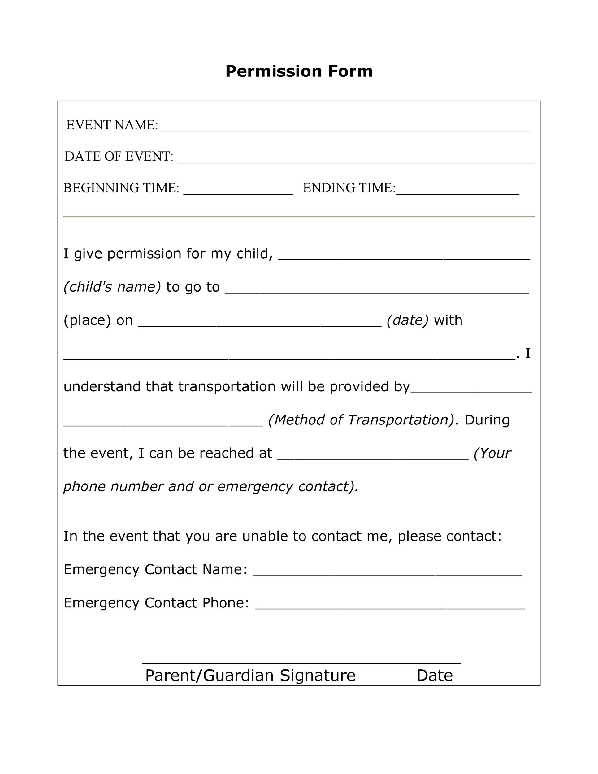 Church Field Trip Permission Slip Template