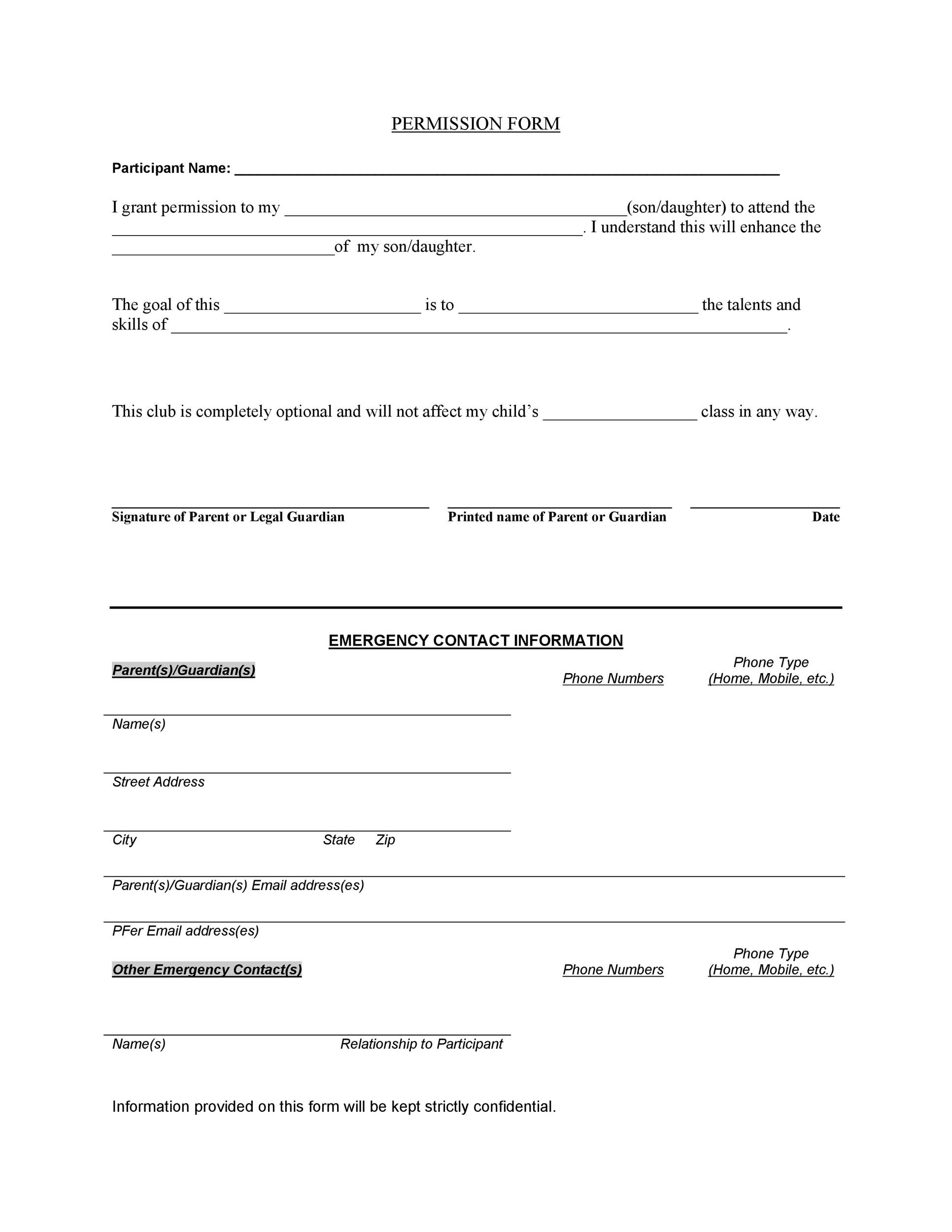 Church Field Trip Permission Slip Template