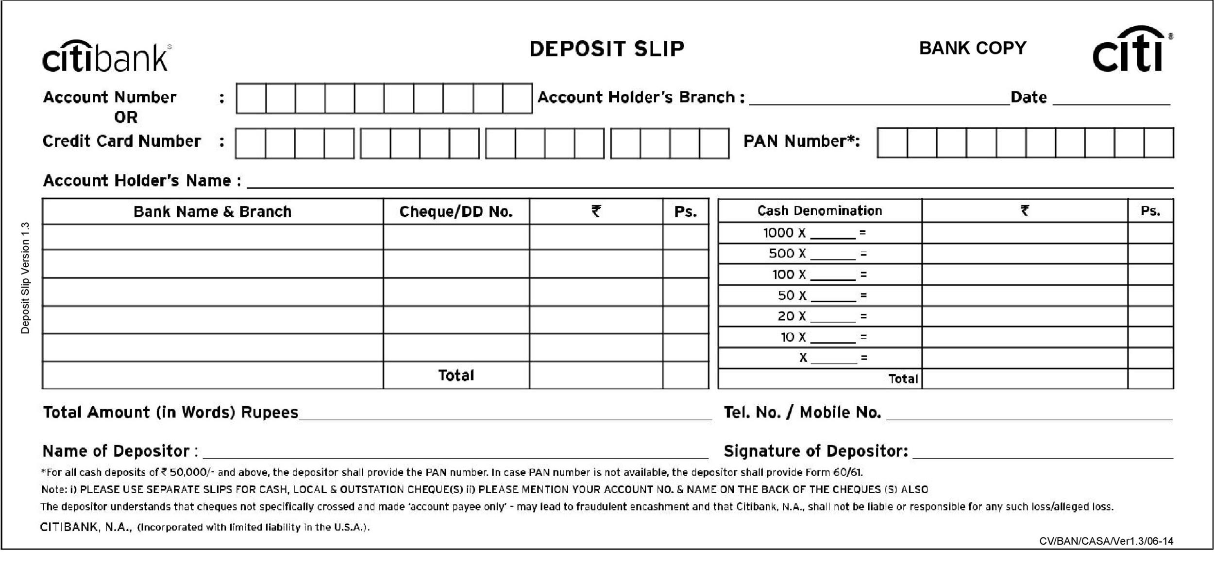 Blank Deposit Slip Printable Free
