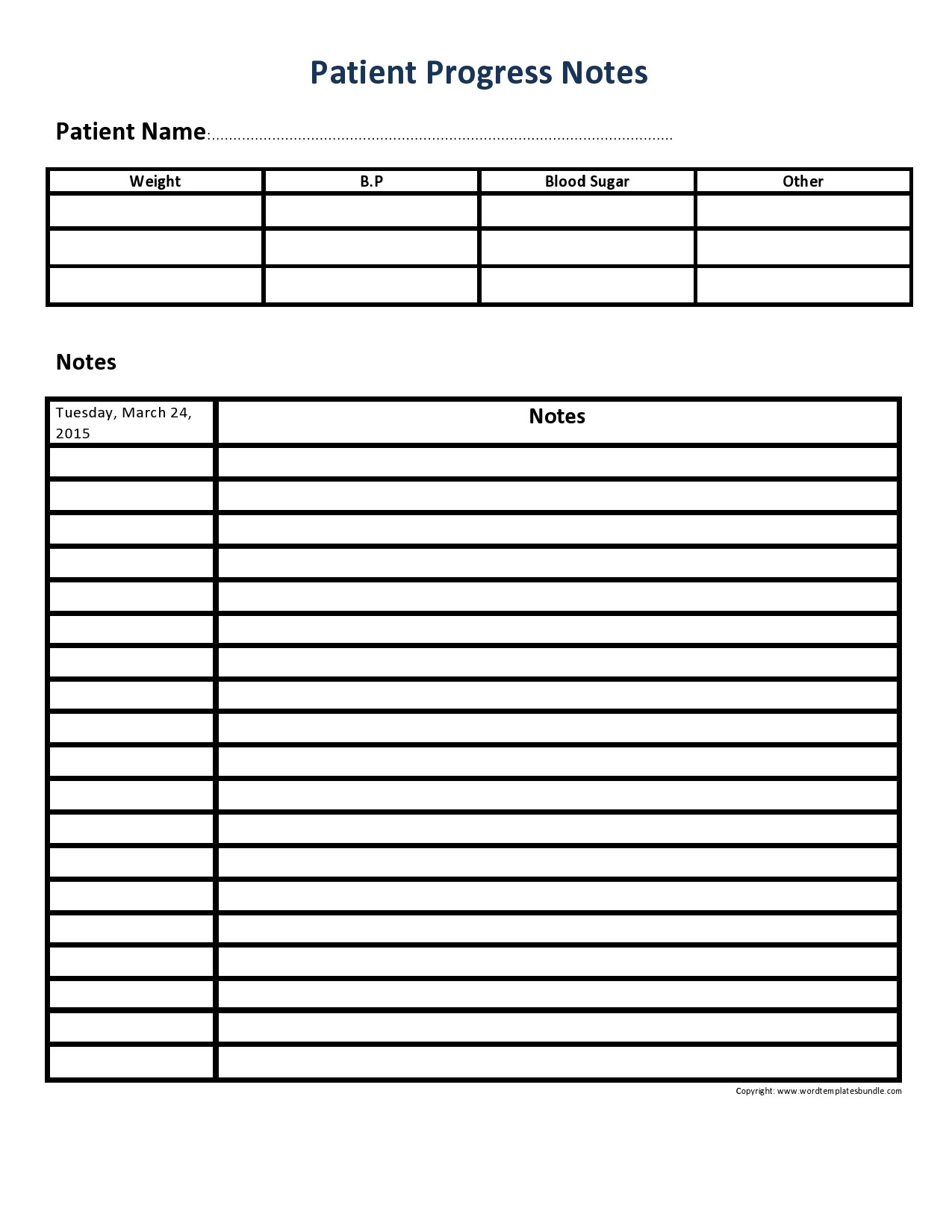 Printable Blank Progress Note Template