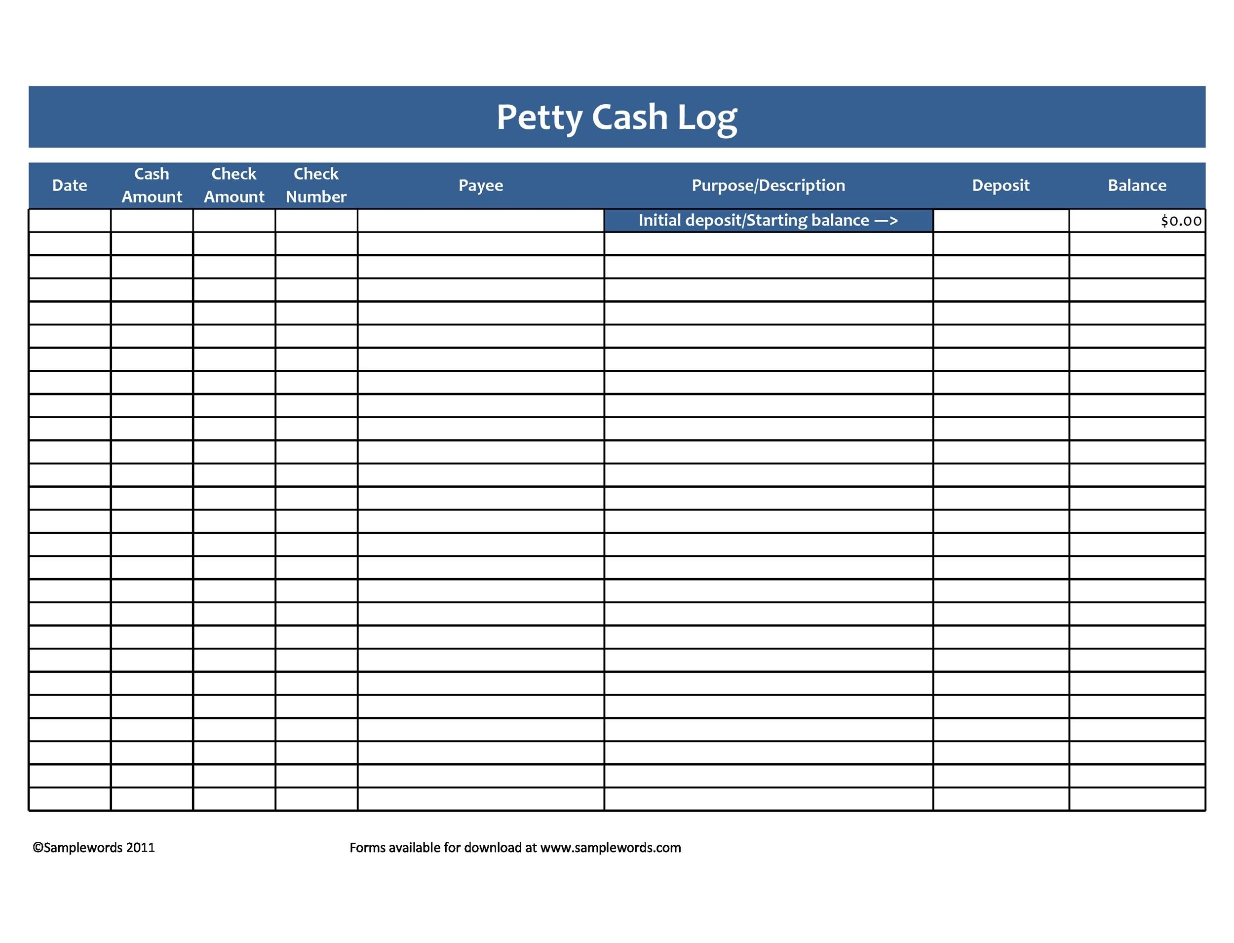 Free Printable Petty Cash Template