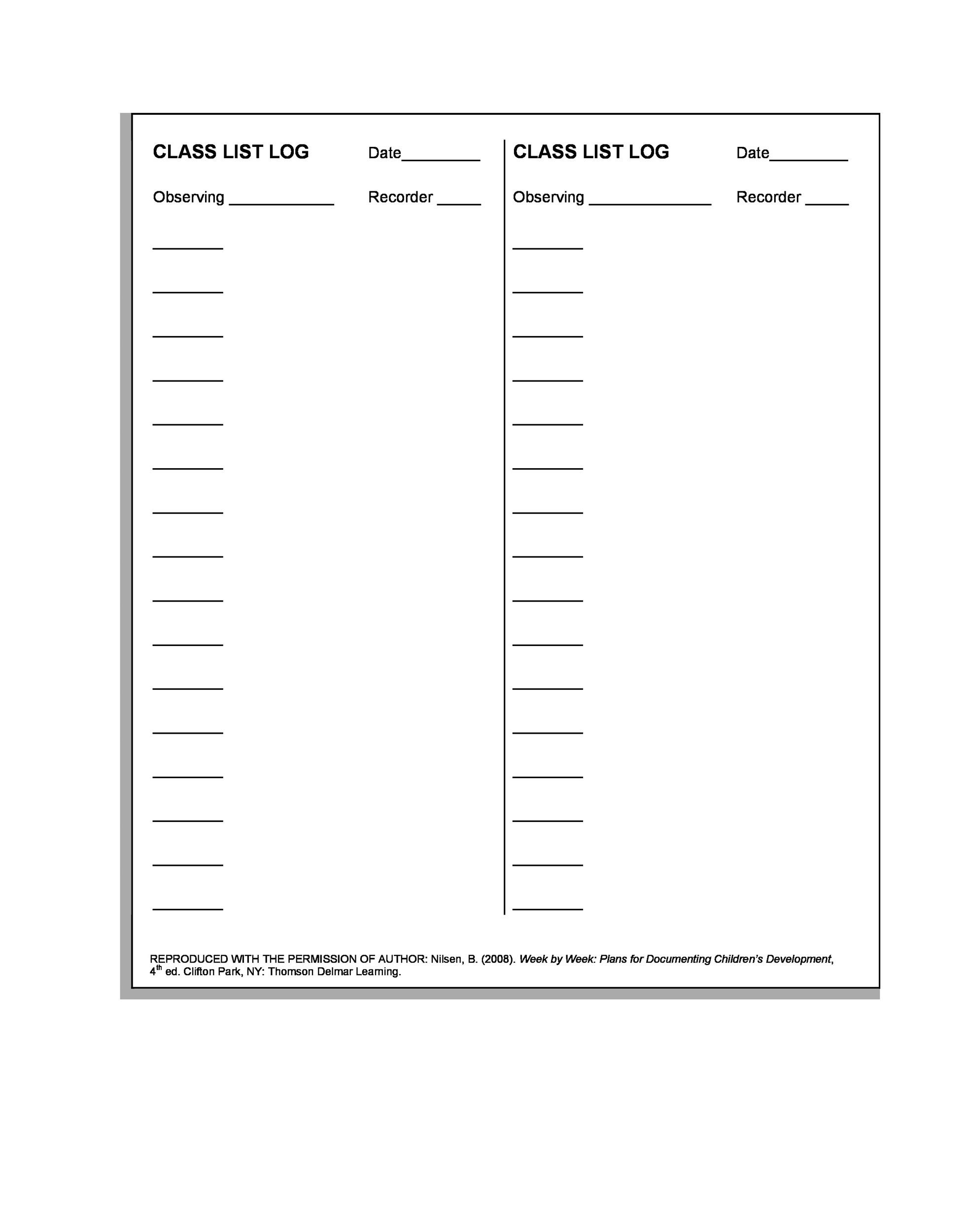 Free Printable Class List Template