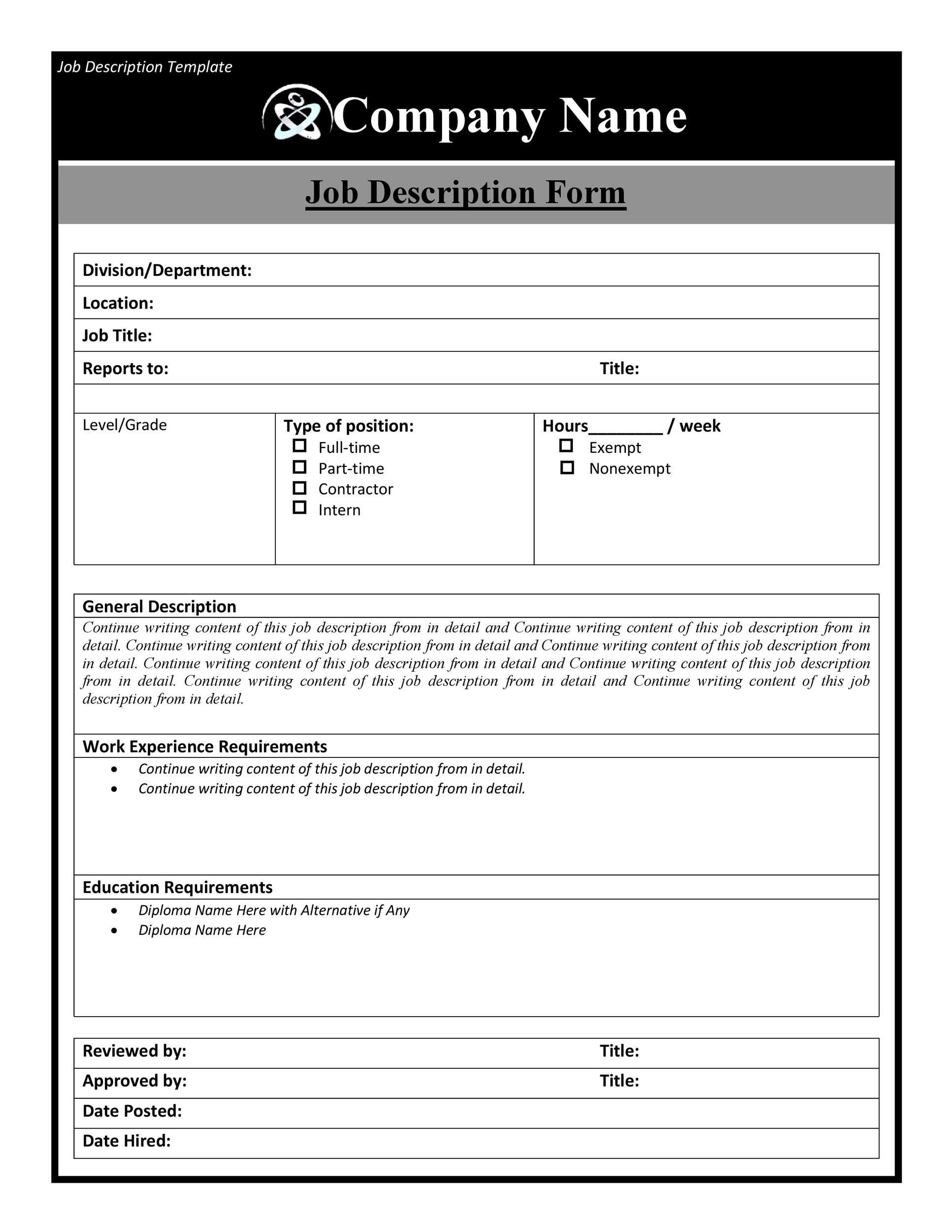 48 Free Job Description Templates U0026 Examples Word PDF 