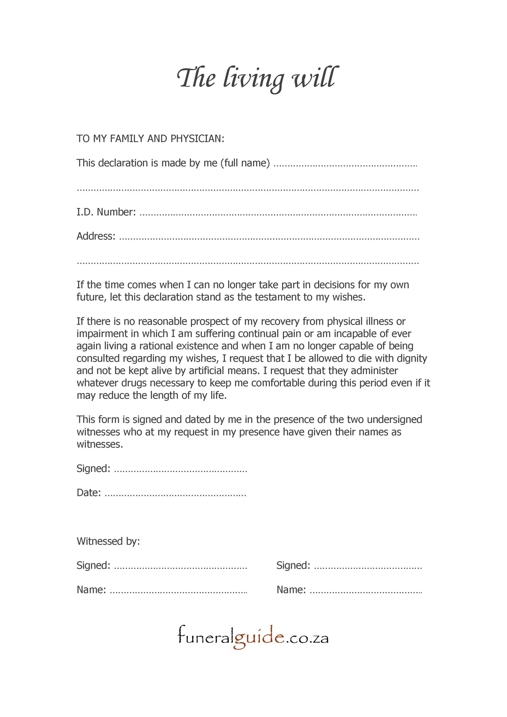Free Printable Will Template South Africa