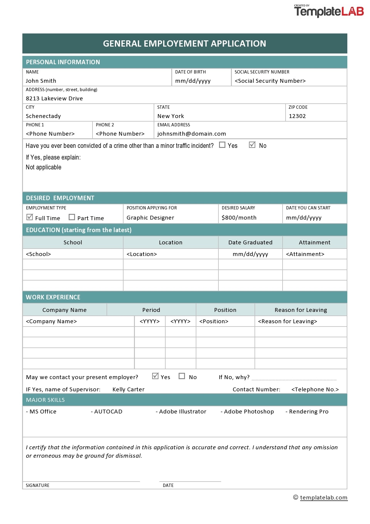 Job Application Form Free Printable