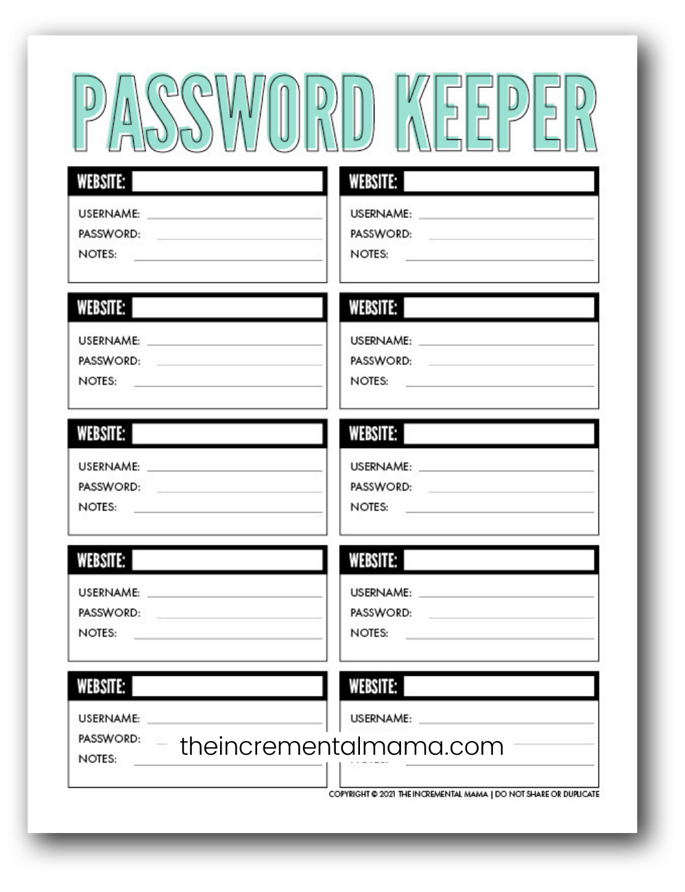 Username And Passwords Free Printable Template