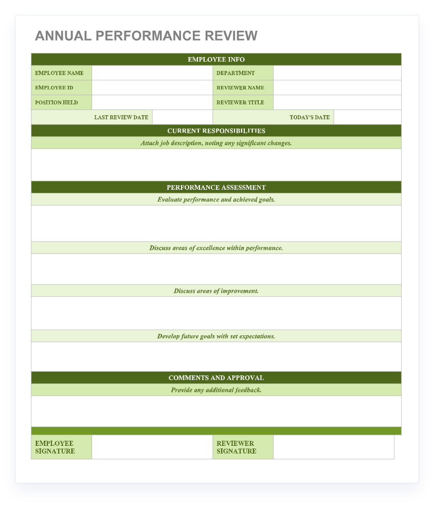 Printable Free Performance Review Template