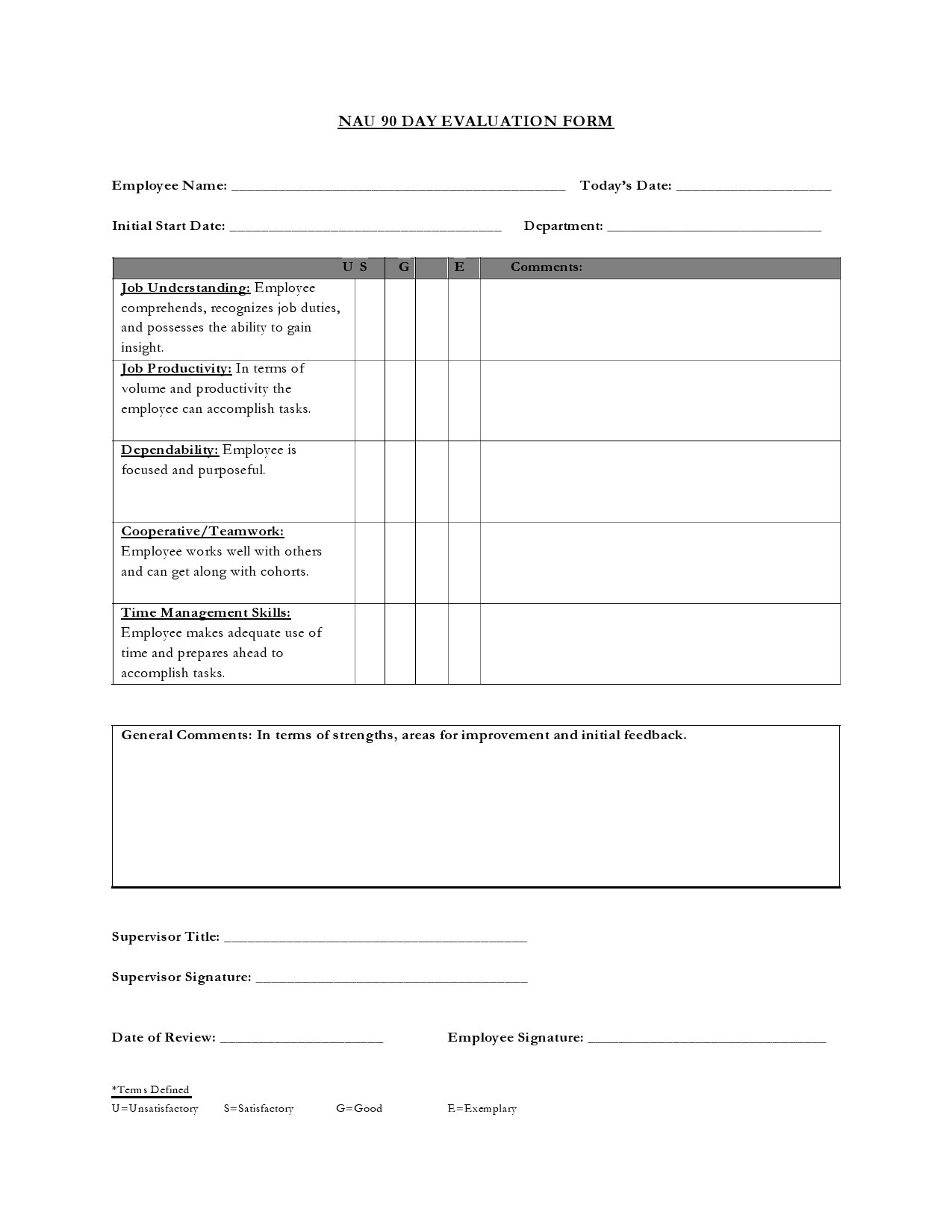 Printable Free Performance Review Template