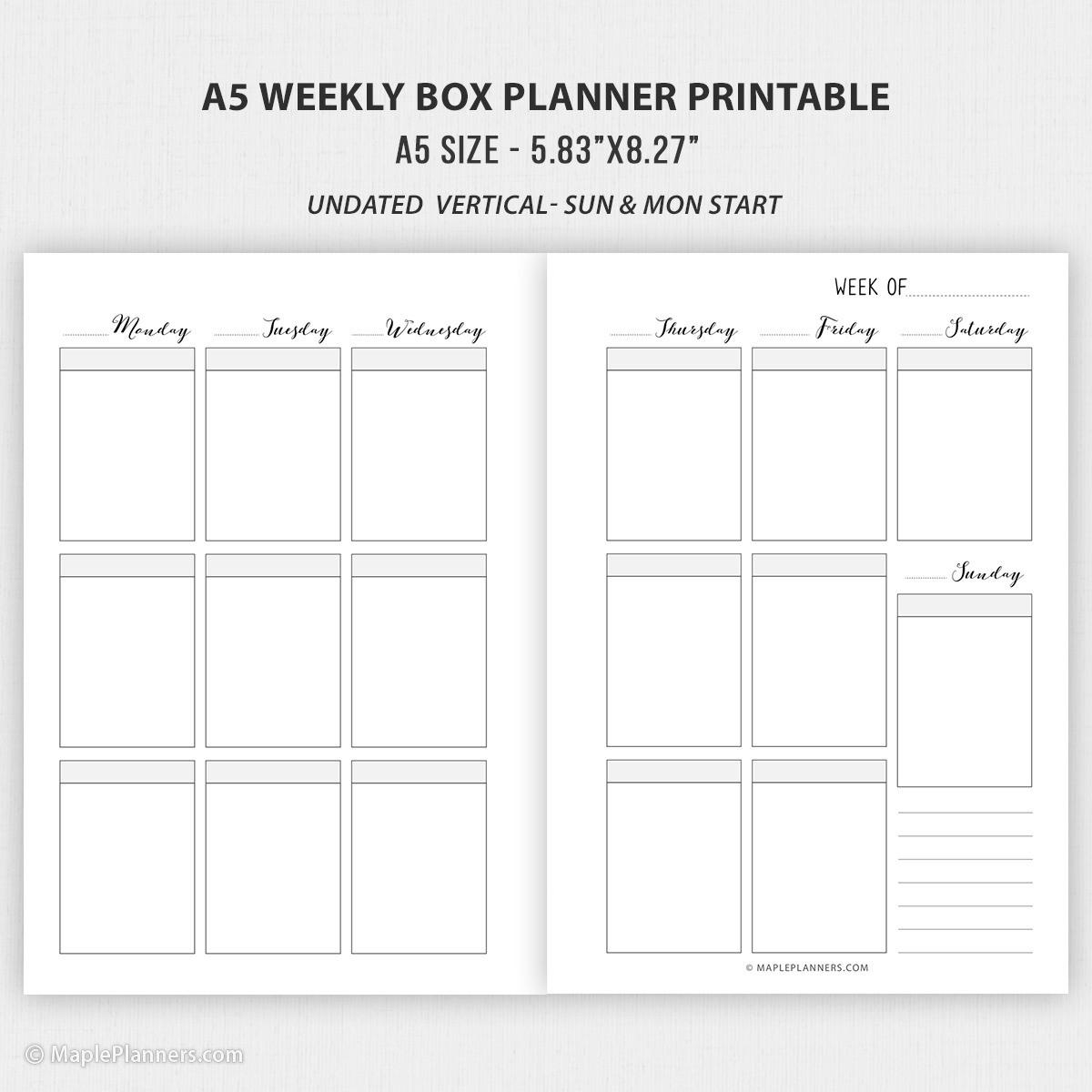 A5 Planner Printable Inserts A5 Weekly And Monthly Planner 