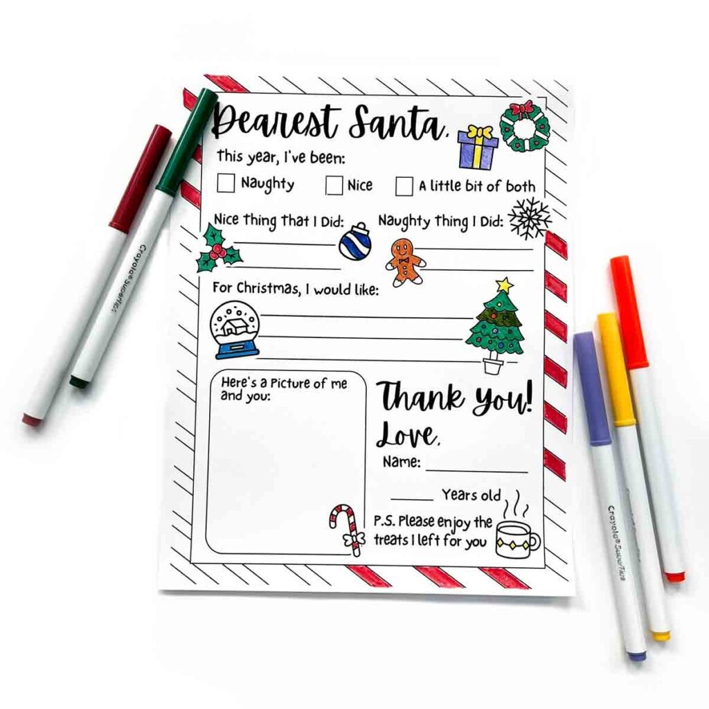 Adorable Letter To Santa Printable For Kids Free Template 