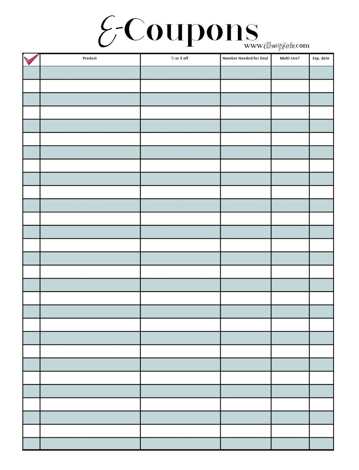 Always Katie E Coupon Organizer FREE Printable 