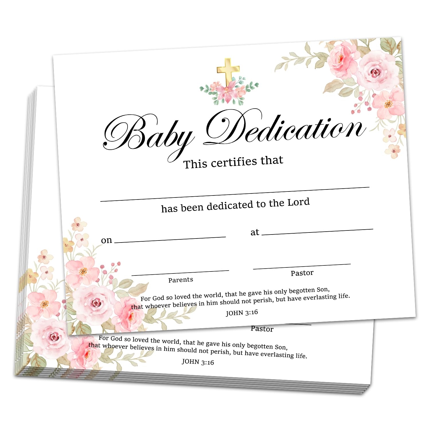 Amazon 25 Pcs Baby Dedication Certificate Christening Baby Dedication Certificate Church Baptism Gifts Flowers 8x10 Inches M383 Office Products