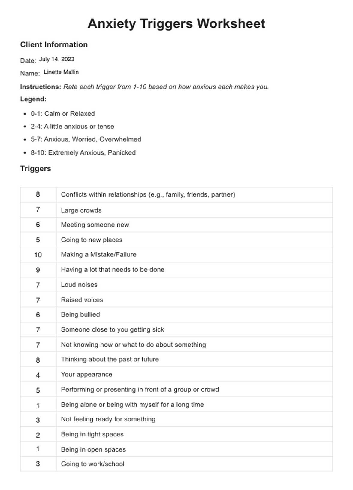 Free Printable Anxiety Worksheets