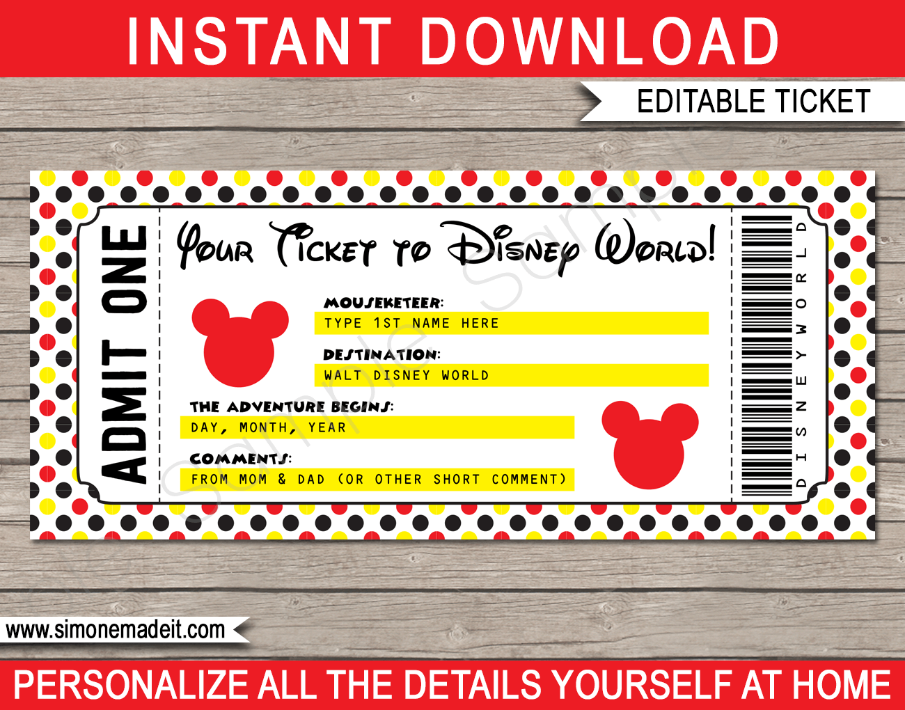 Free Printable Disney World Ticket Template