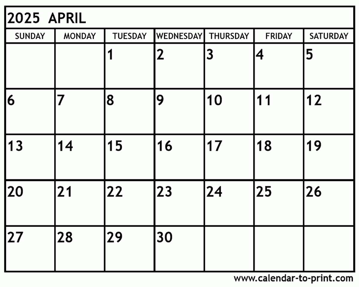 Printable Blank April May Calender