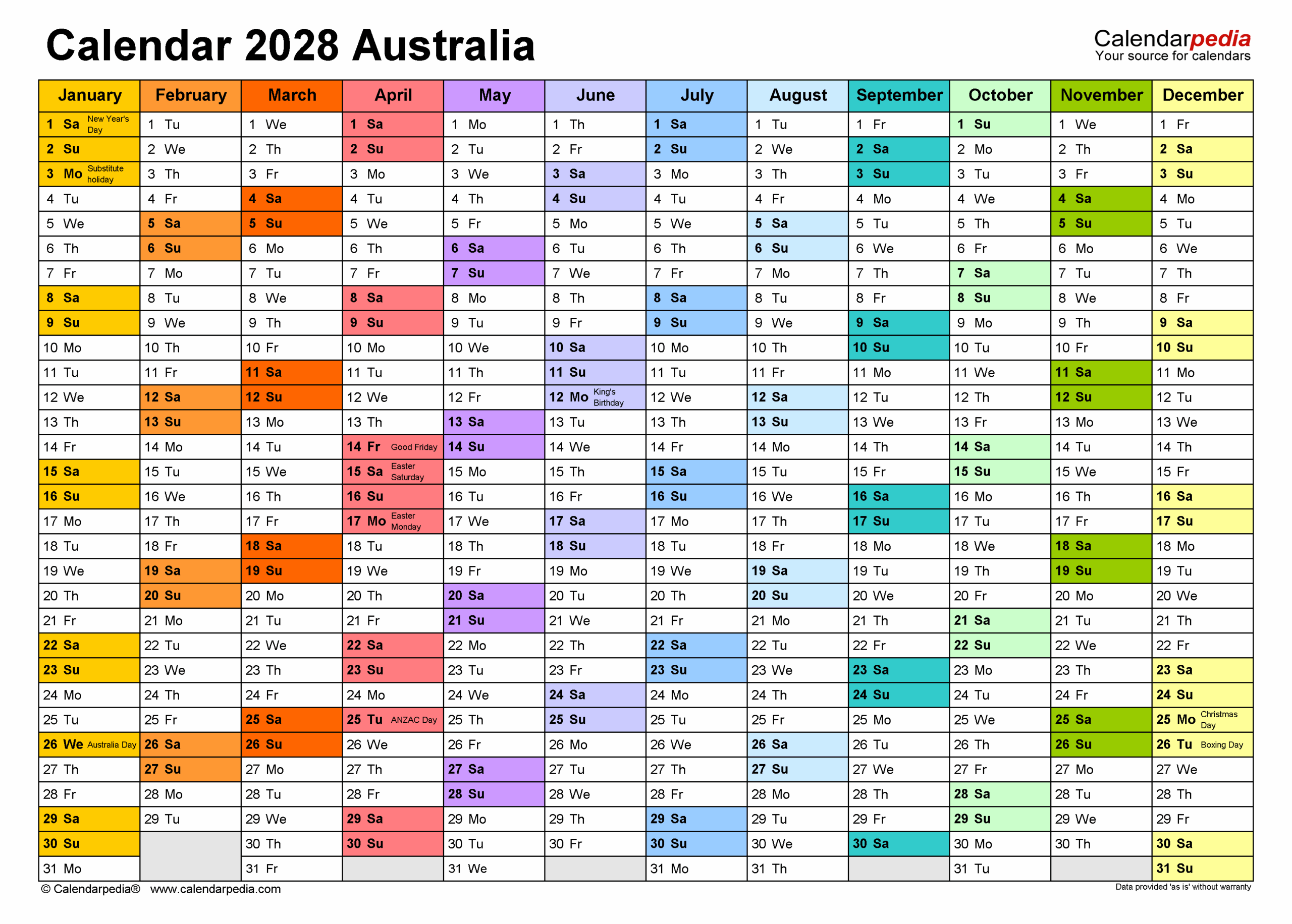 Free Printable Calendar Templates Australia