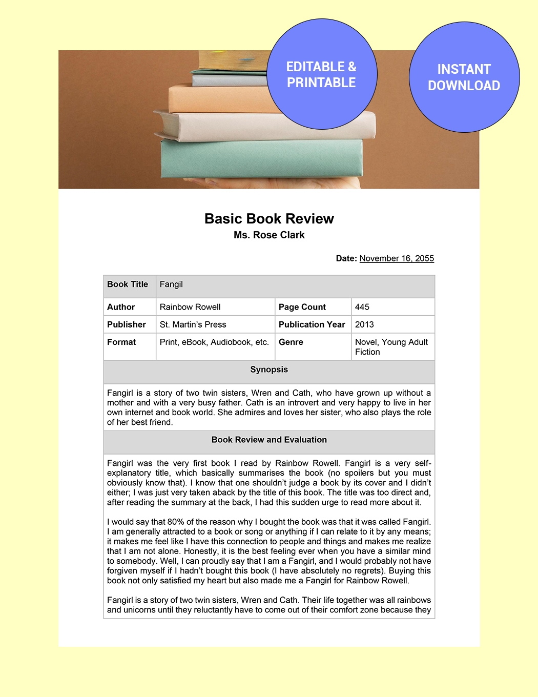 Basic Book Review Template In Word Google Docs Download Template
