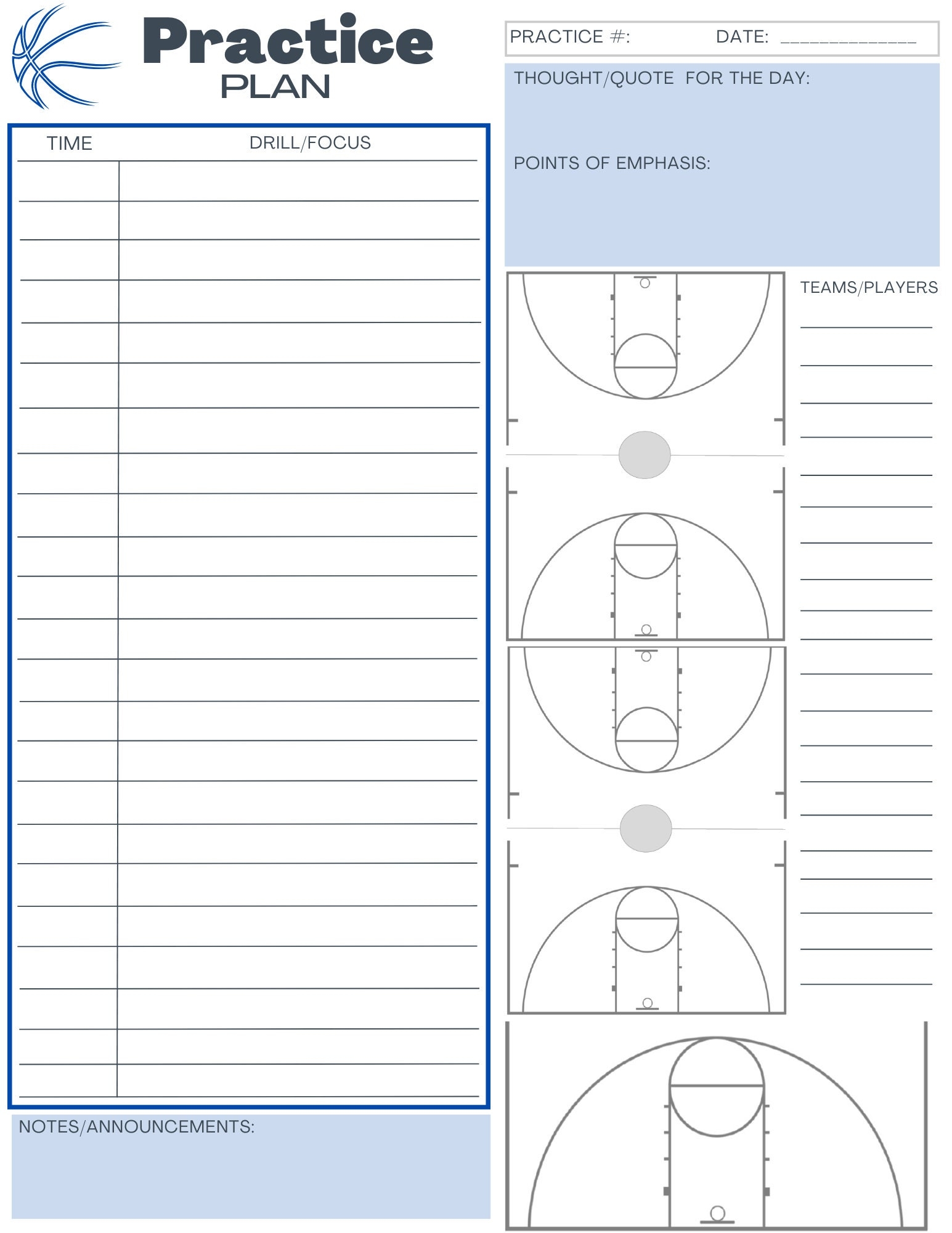 Basketball Practice Plan Templates 3 Digital Download Blue Etsy
